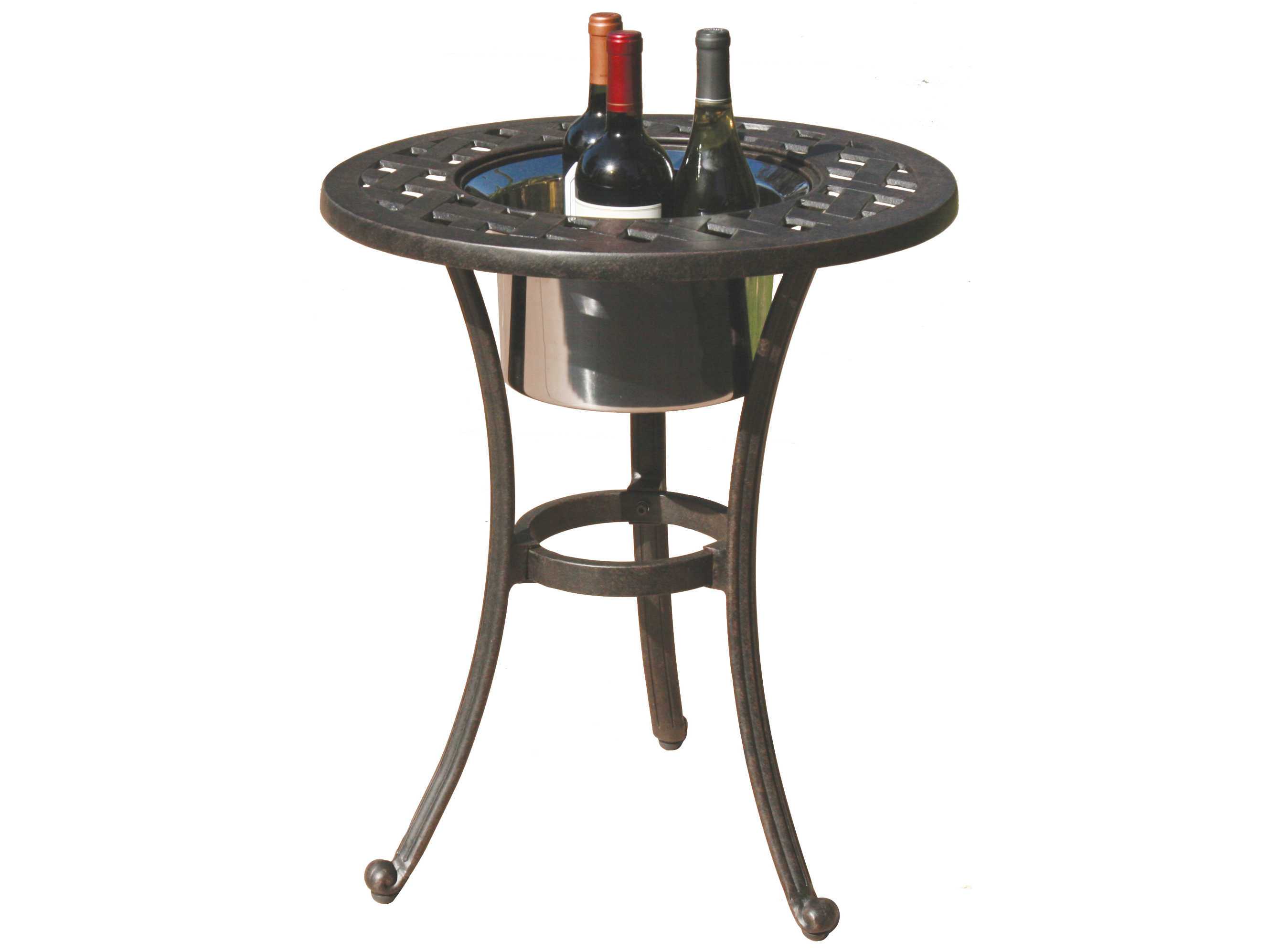 Darlee Outdoor Living Series Cast Aluminum Antique Bronze Round End Table with Ice Bucket