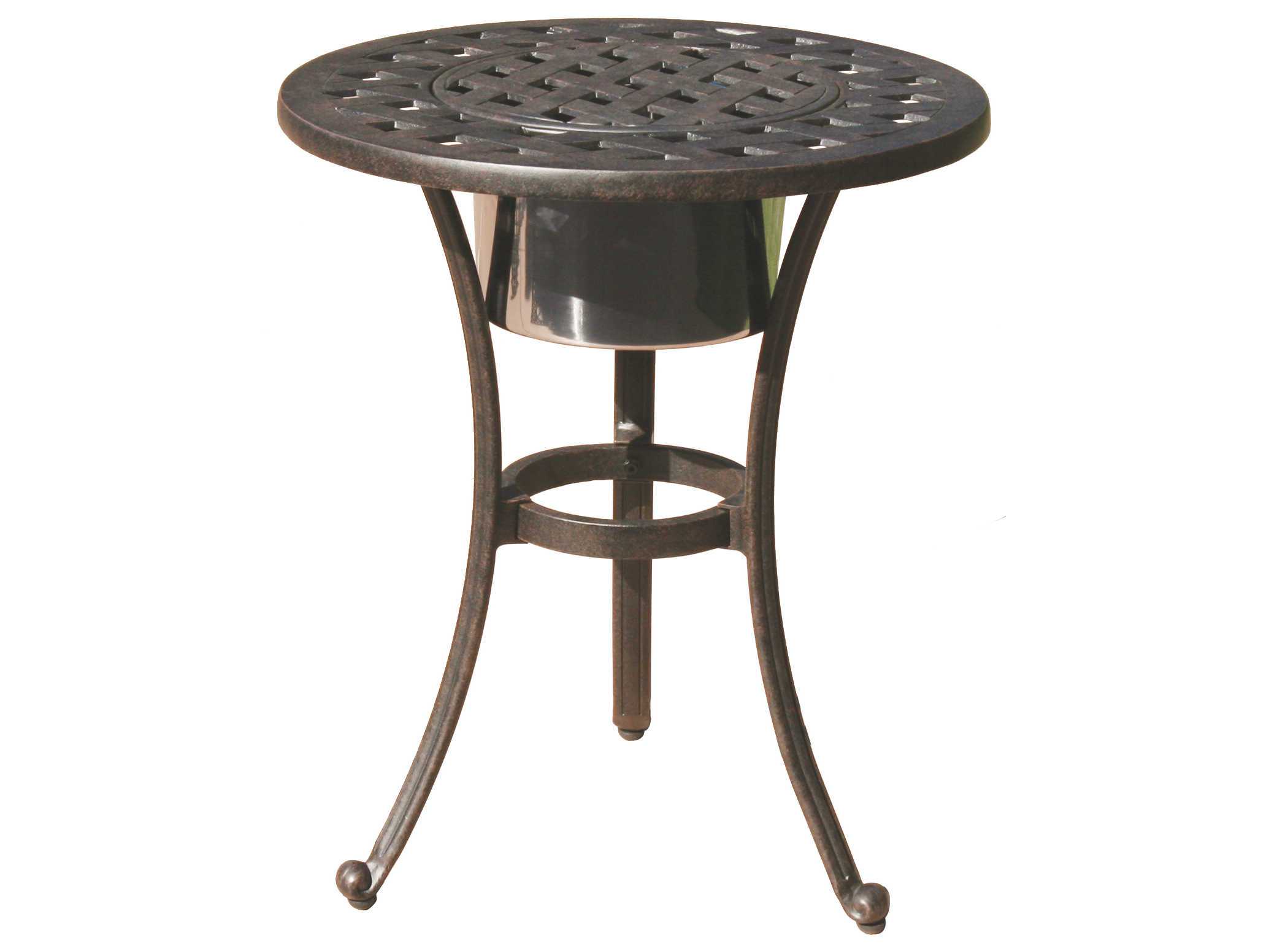 Darlee Outdoor Living Series Cast Aluminum Antique Bronze Round End Table with Ice Bucket