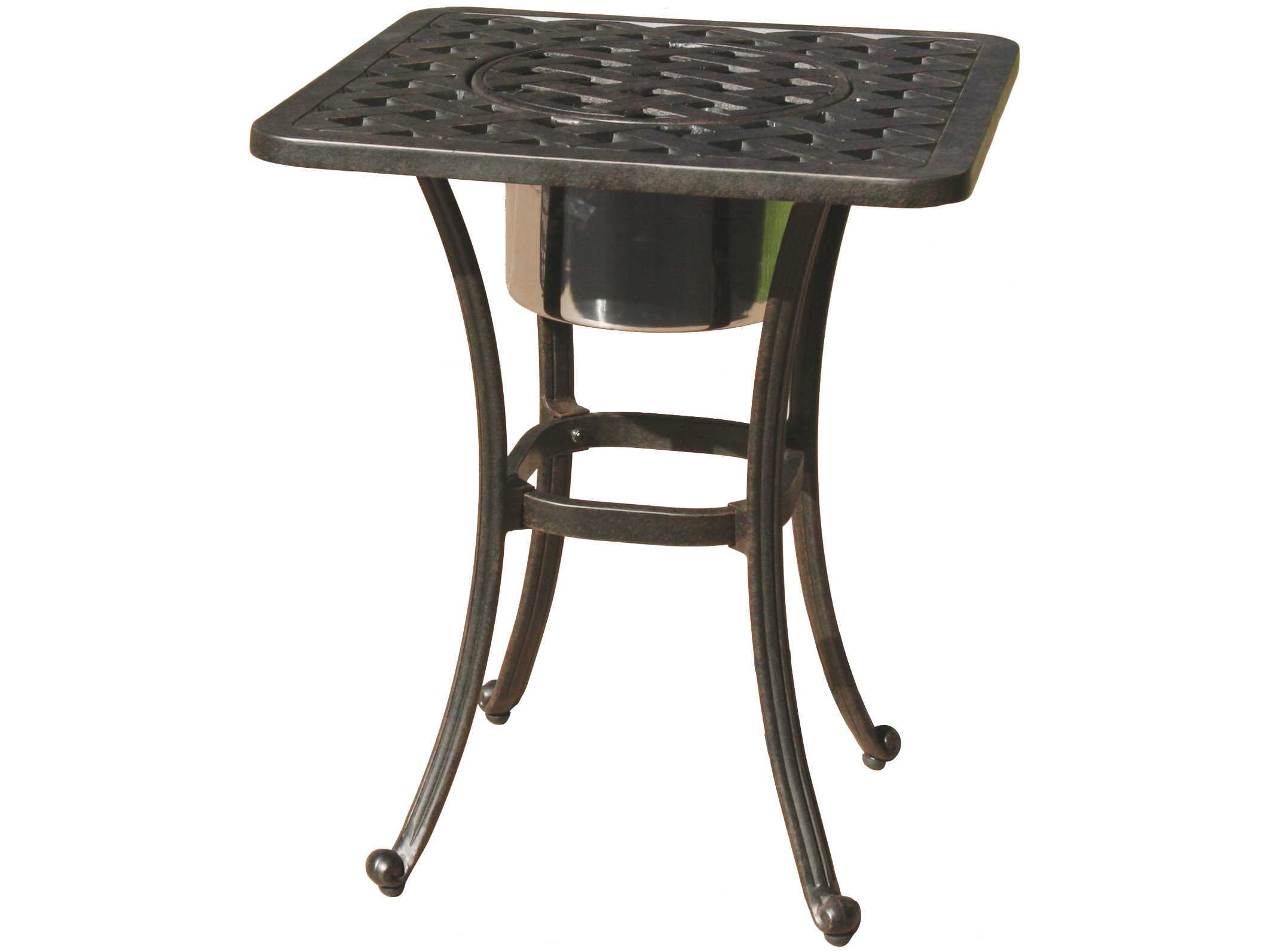 Darlee Outdoor Living Series Cas -Aluminum Antique Bronze Square End Table with Ice Bucket