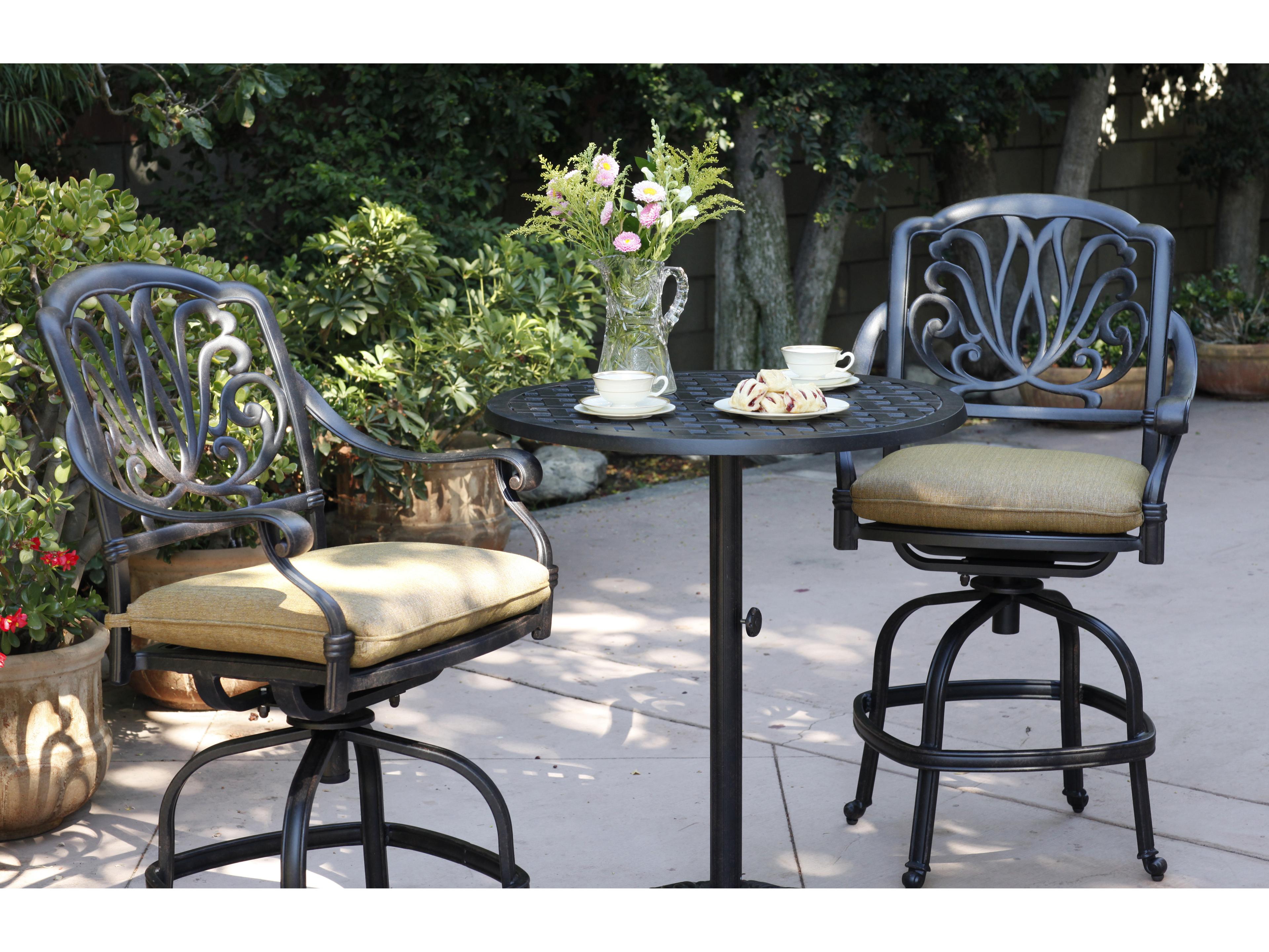 Darlee Outdoor Living Elisabeth Cast Aluminum 3-Piece Counter Height Set with Cushions and 30'' Series 30 Round Pedestal Counter Table