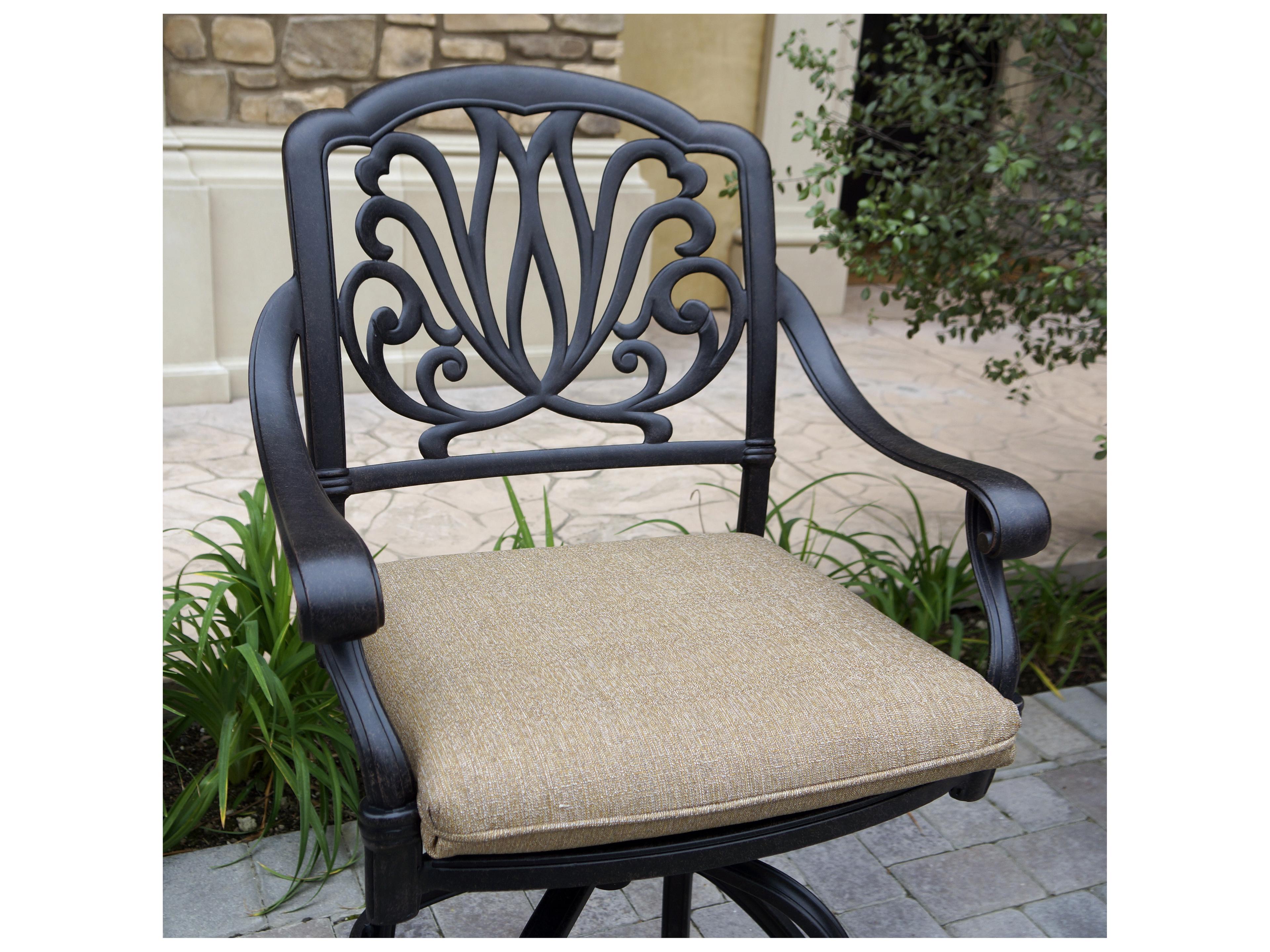 Darlee Outdoor Living Elisabeth Cast Aluminum 3-Piece Counter Height Set with Cushions and 30'' Series 60 Round Pedestal Counter Table