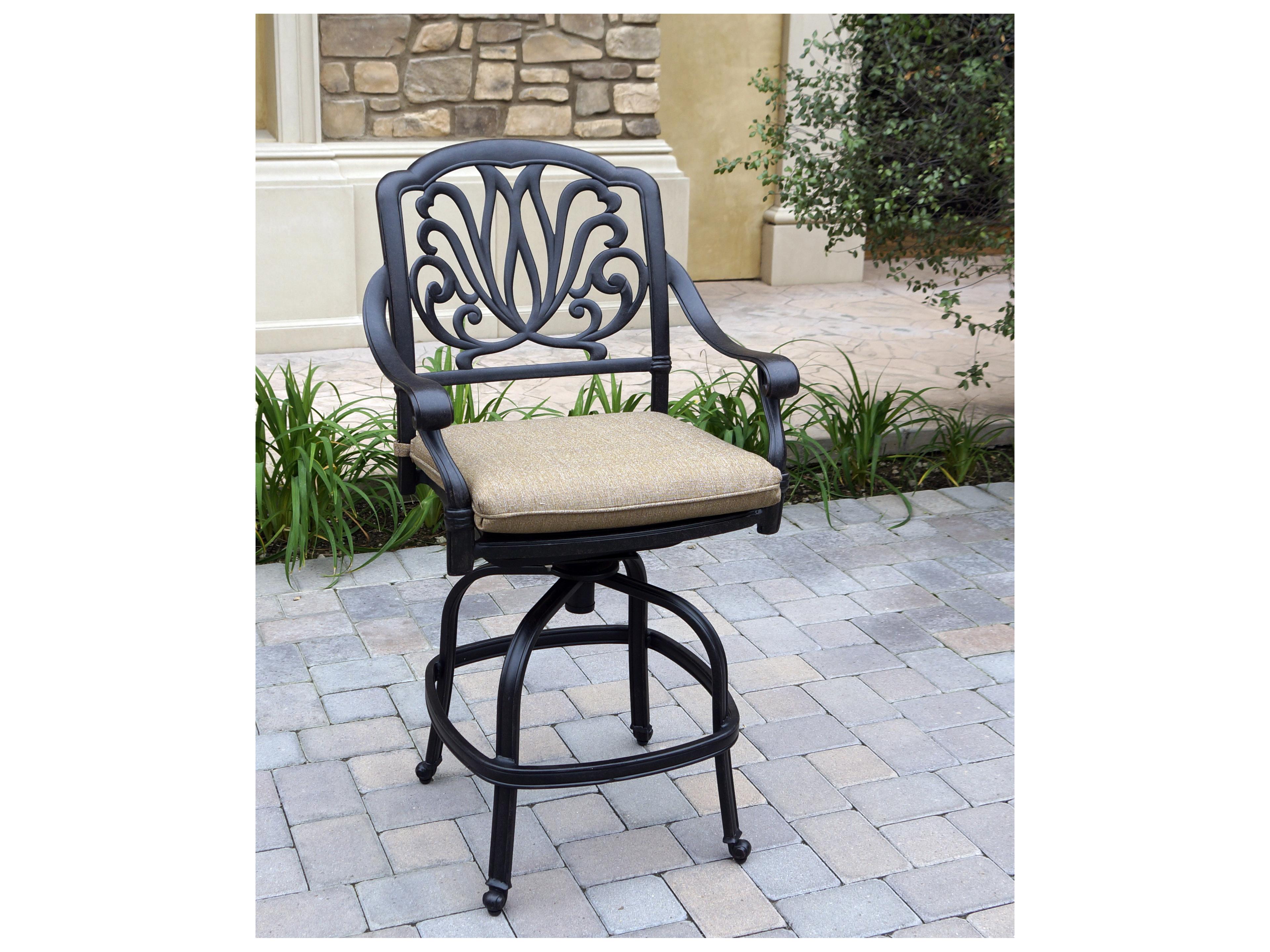 Darlee Outdoor Living Elisabeth Cast Aluminum 3-Piece Counter Height Set with Cushions and 30'' Series 60 Round Pedestal Counter Table