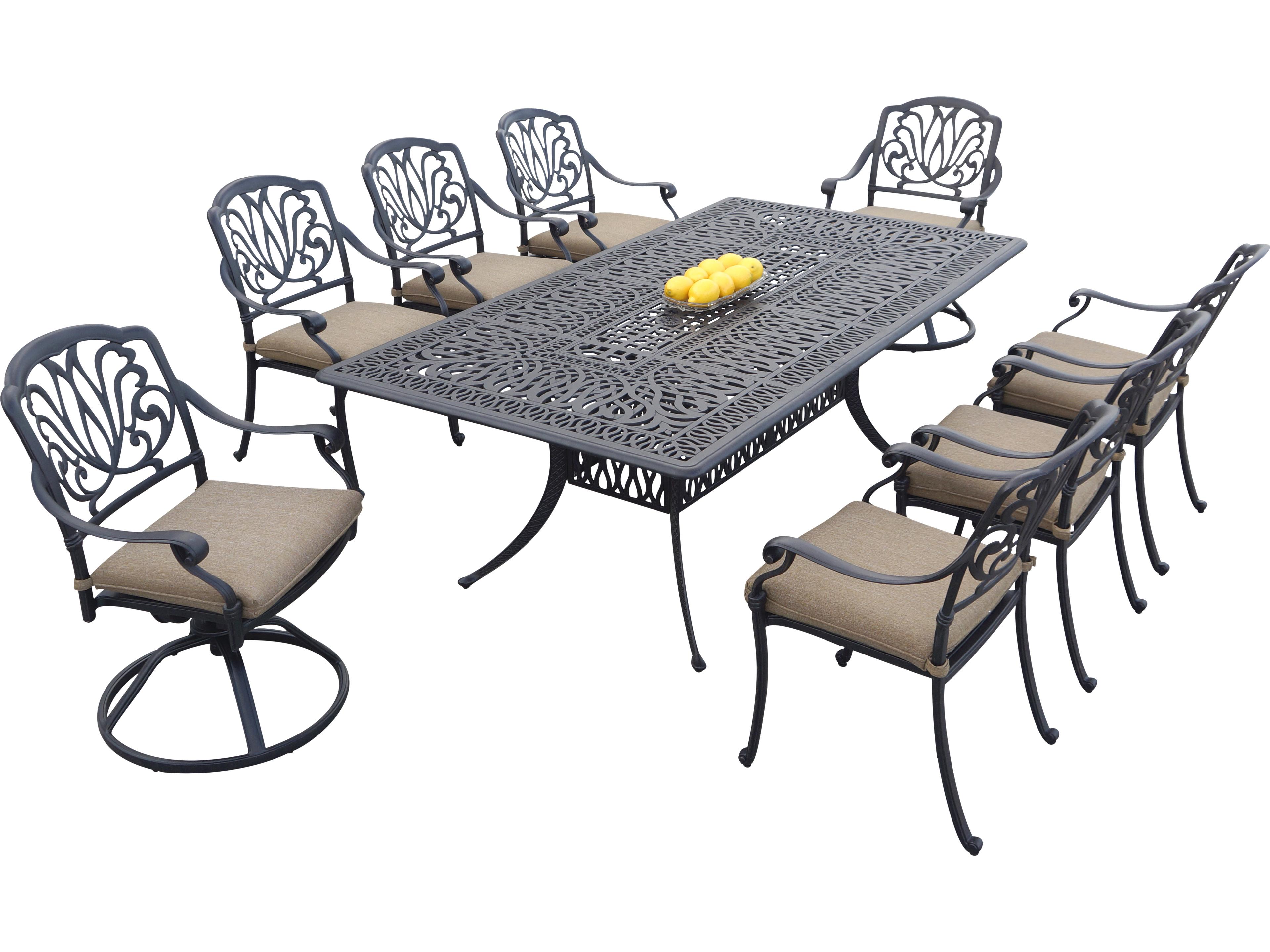 Darlee Outdoor Living Elisabeth Cast Aluminum 9-Piece Dining Set (with 2 Swivel Rockers) with Cushions and 44 x 84'' Rectangular Dining Table