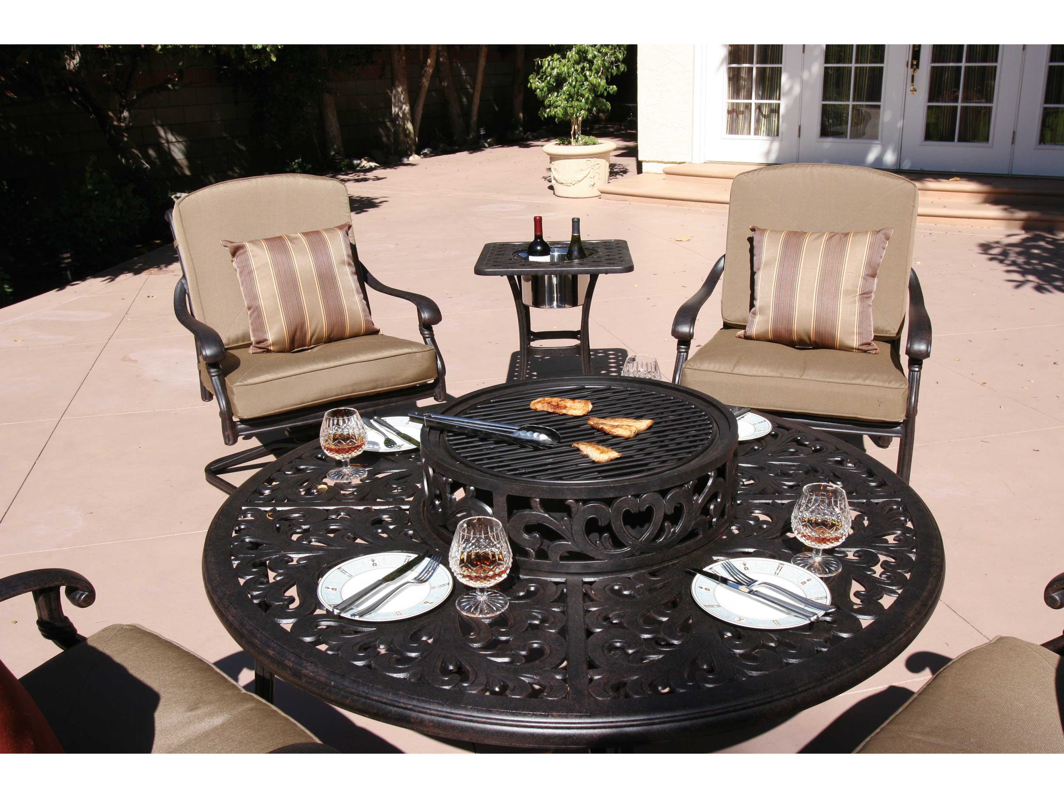 Darlee Series 80 Cast Aluminum Wood Burning Fire Pit Chat Table With Ice Bucket