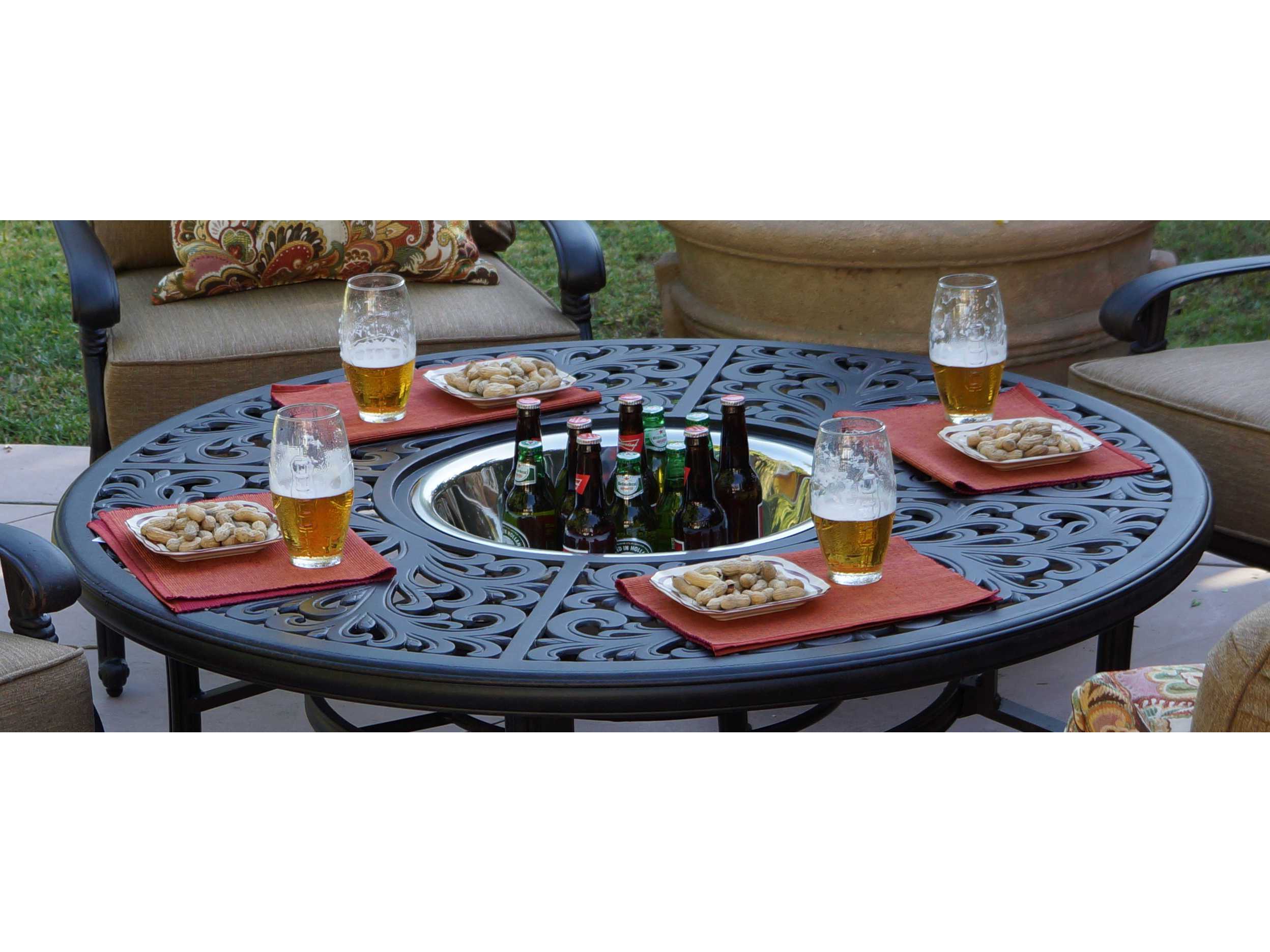 Darlee Series 80 Cast Aluminum Wood Burning Fire Pit Chat Table With Ice Bucket