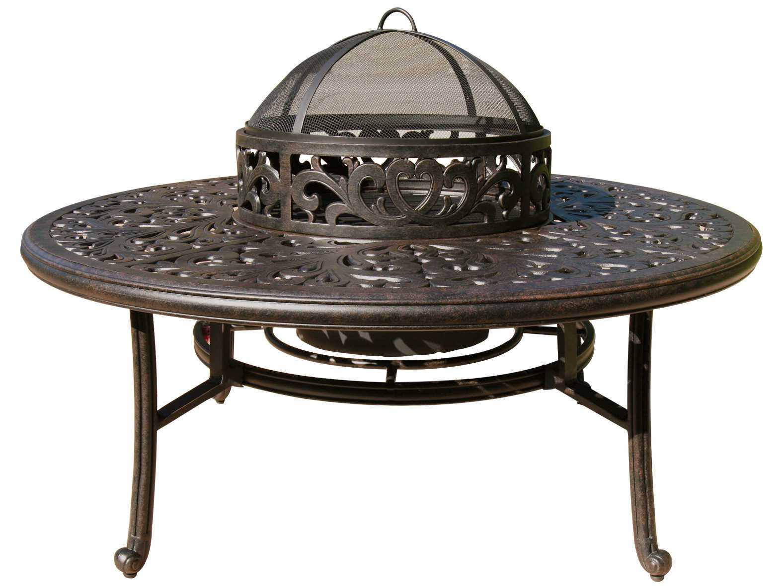 Darlee Series 80 Cast Aluminum Wood Burning Fire Pit Chat Table With Ice Bucket
