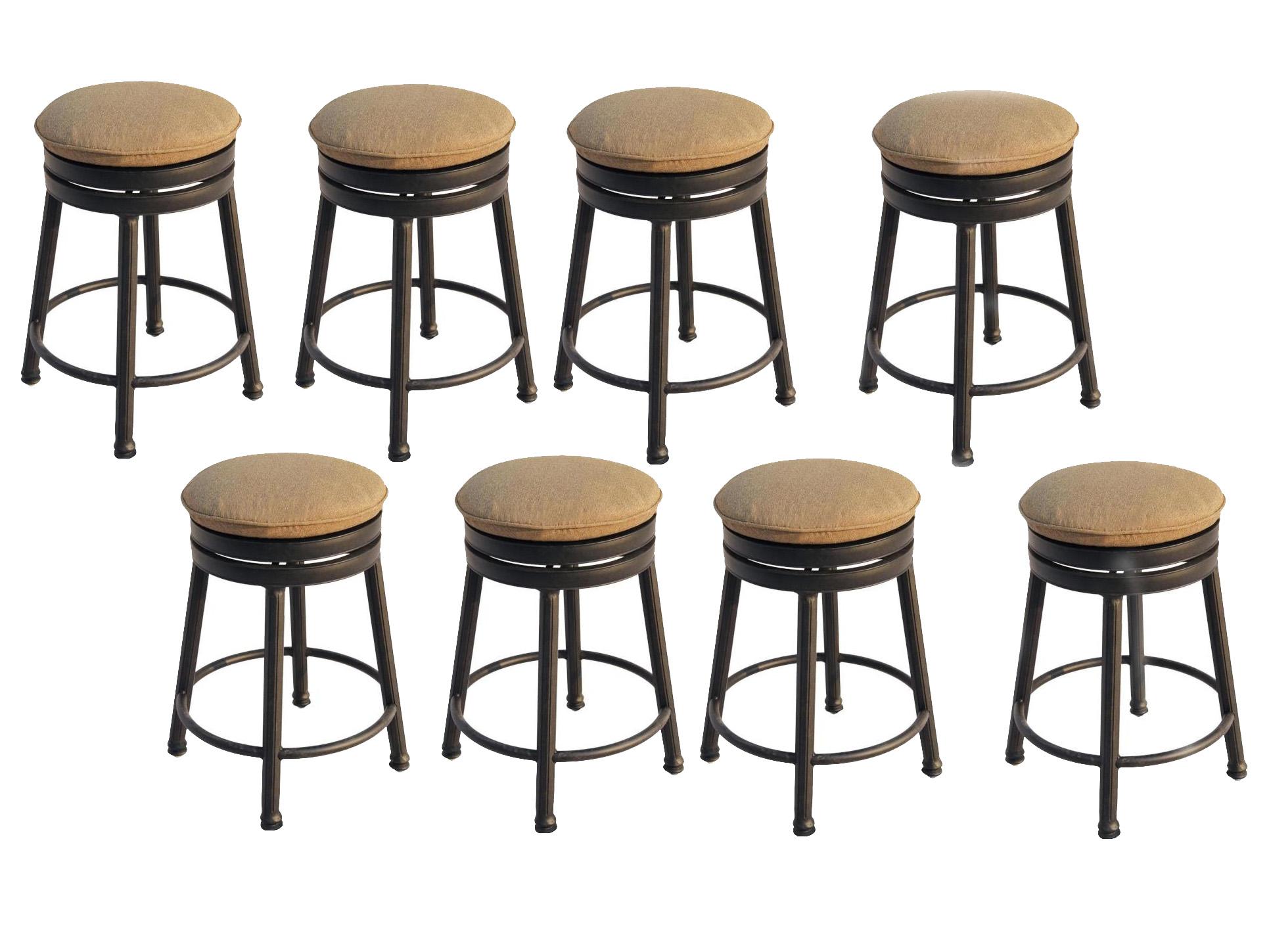 Darlee Outdoor Living Backless Cast Aluminum Round Counter Height Swivel Stool with Seat Cushion Set of 8