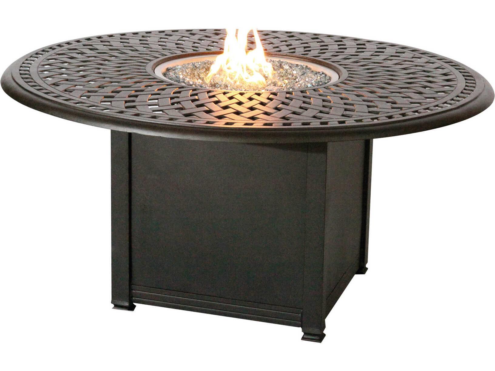 Darlee Outdoor Living Santa Barbara Cast Aluminum Antique Bronze 7 Piece Fire Pit Dining Set