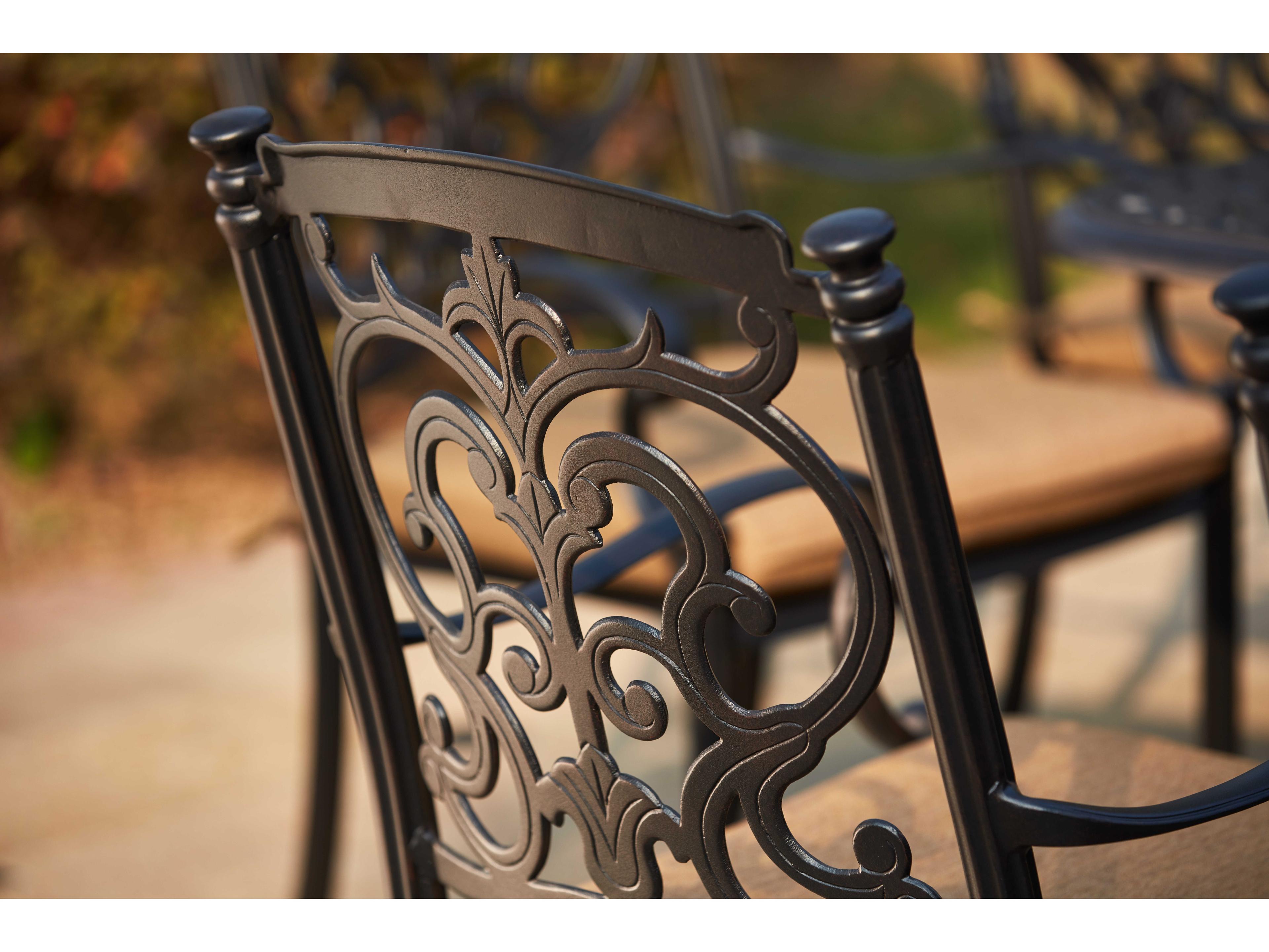 Darlee Outdoor Living Santa Barbara Cast Aluminum Antique Bronze 9 Piece Fire Pit Dining Set