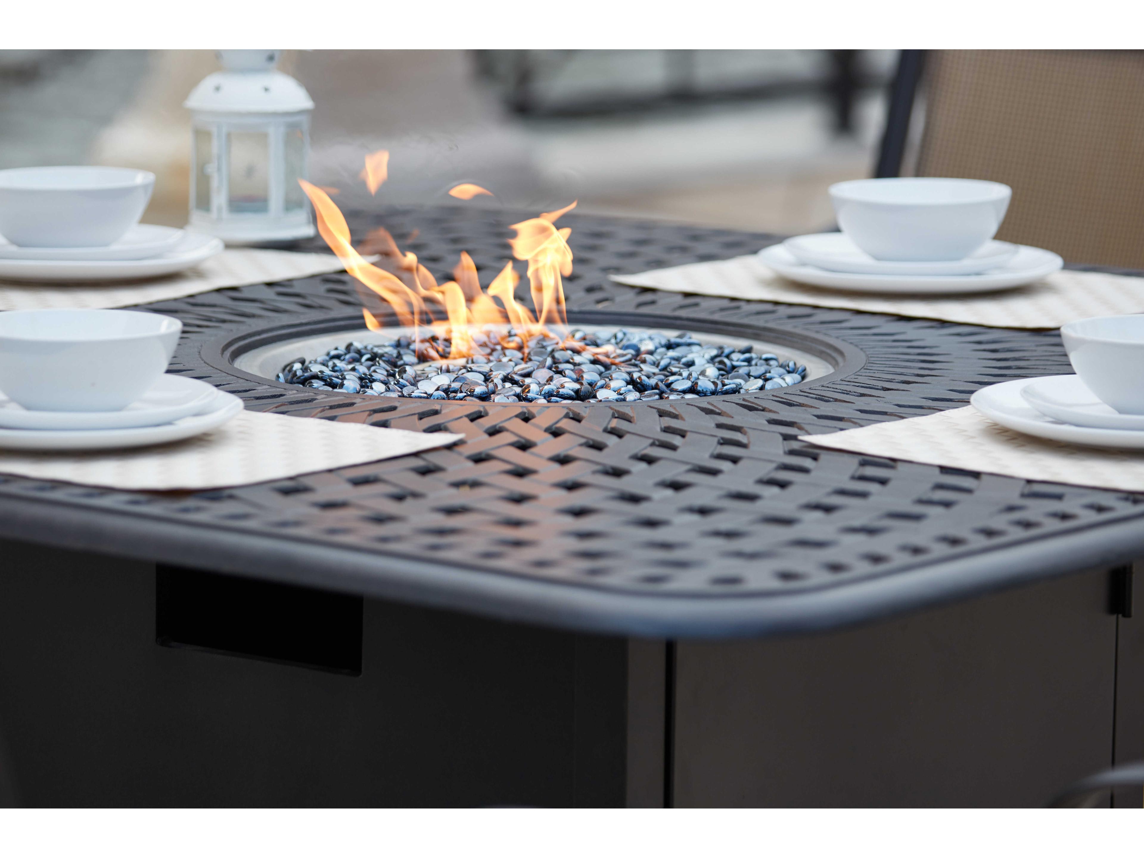 Darlee Outdoor Living Santa Barbara Cast Aluminum Antique Bronze 9 Piece Fire Pit Dining Set