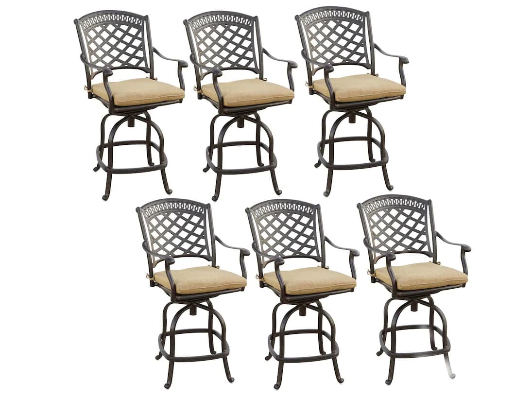 Darlee Outdoor Living Sedona Cast Aluminum Antique Bronze Swivel Bar Height Stool Set of 6