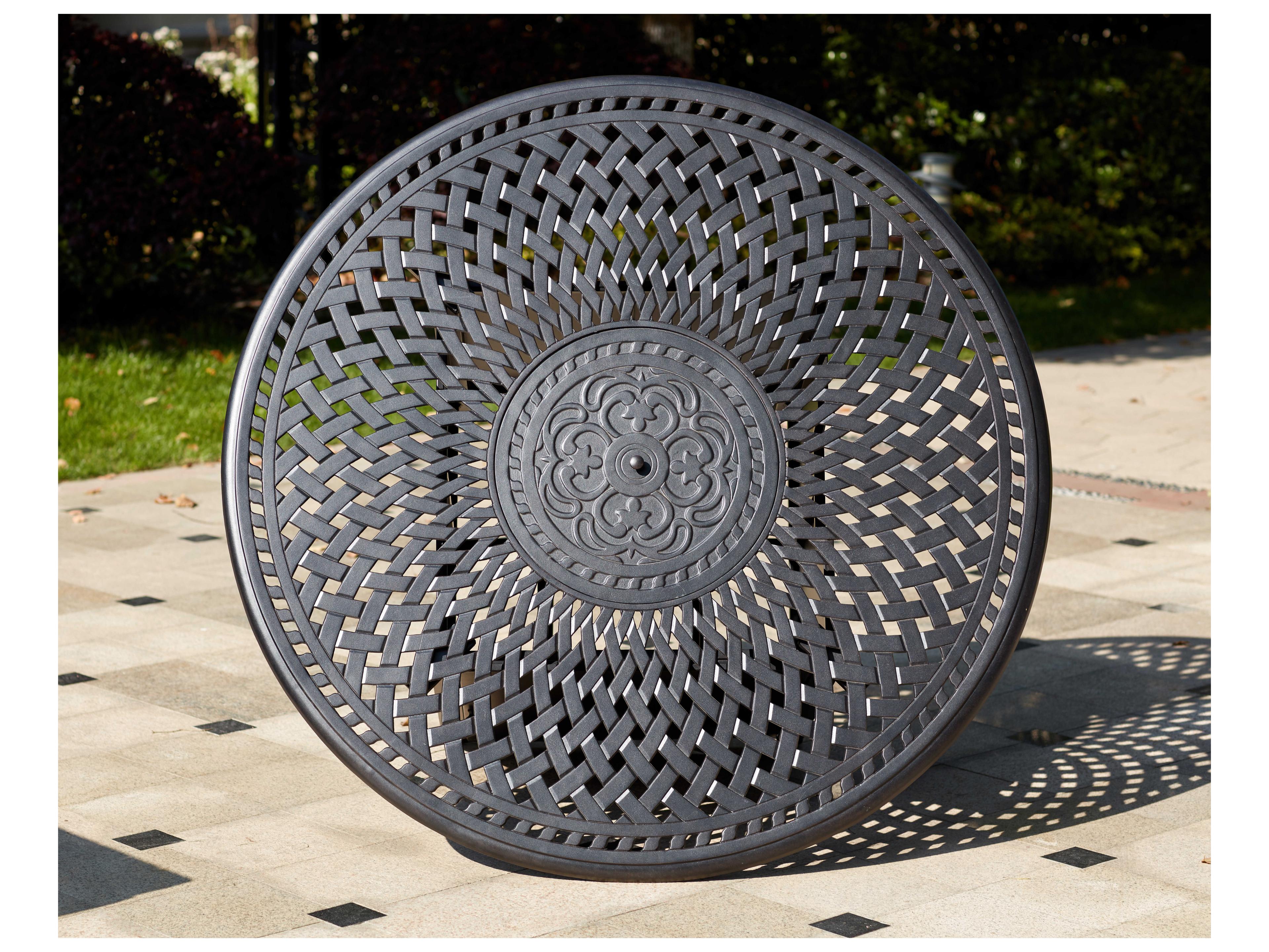 Darlee Outdoor Living Sedona Cast Aluminum Antique Bronze 7 Piece Fire Pit Dining Set