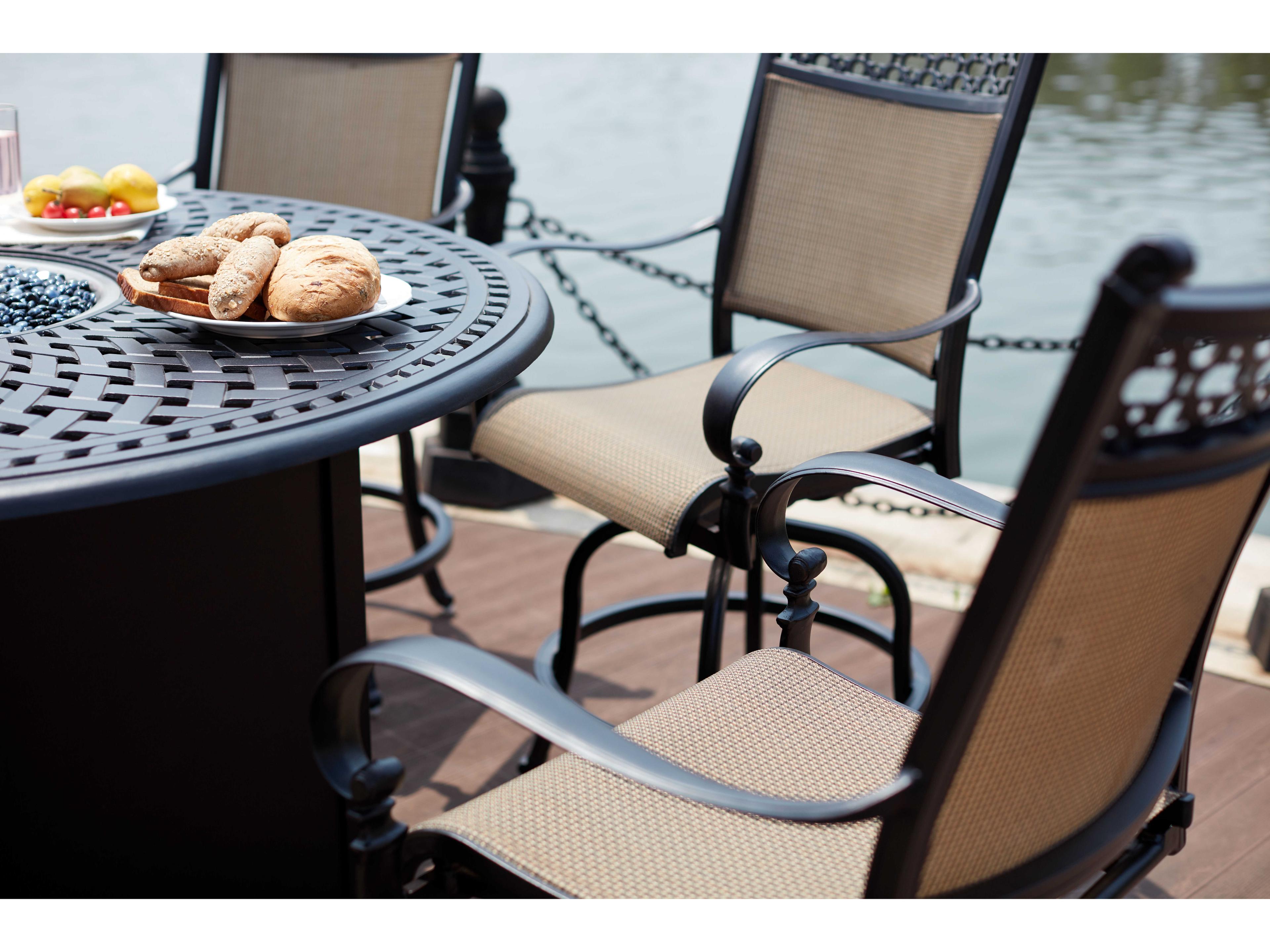 Darlee Outdoor Living Mountain View Sling Cast Aluminum Antique Bronze 7 Piece Fire Pit Counter Set