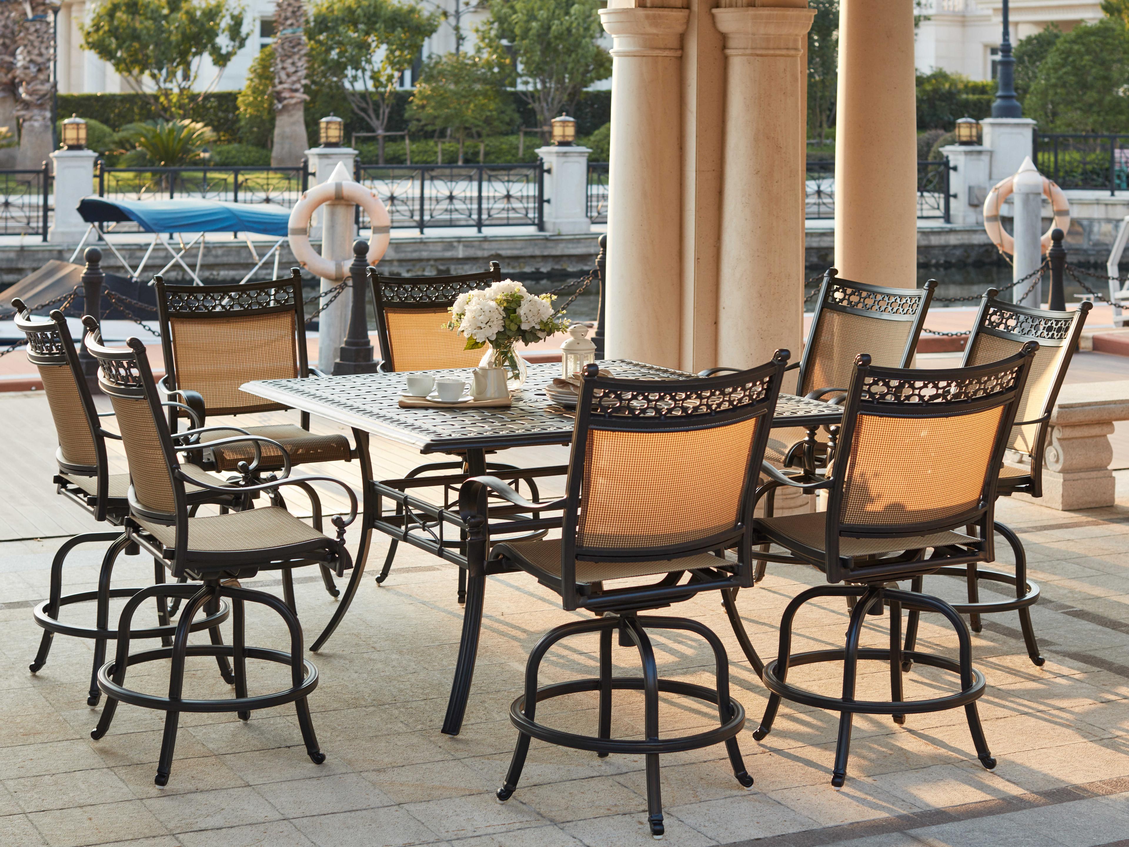 Darlee Outdoor Living Mountain View Sling Cast Aluminum Antique Bronze 9 Piece Counter Set