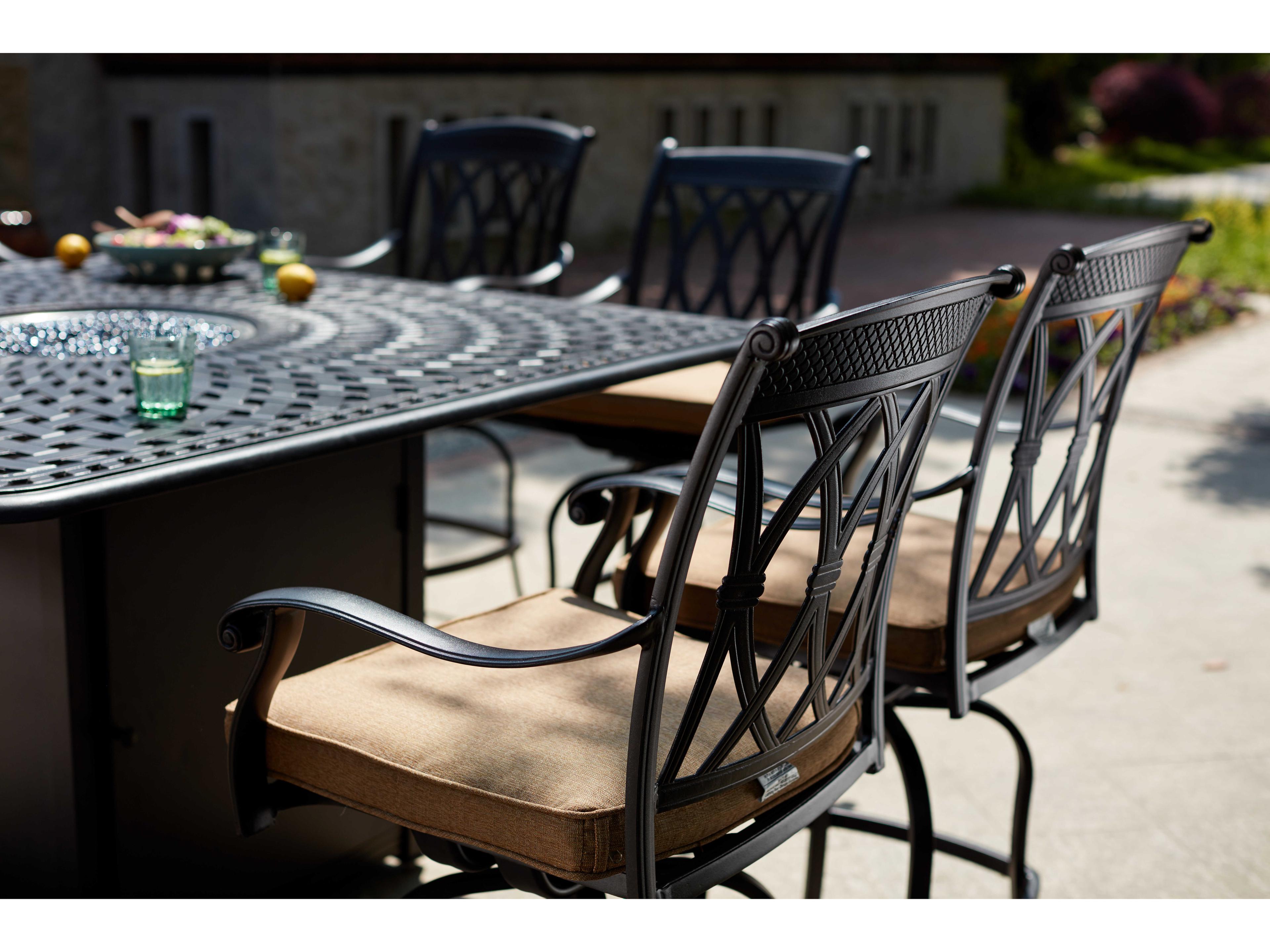 Darlee Outdoor Living Capri Cast Aluminum Antique Bronze 9 Piece Fire Pit Counter Set