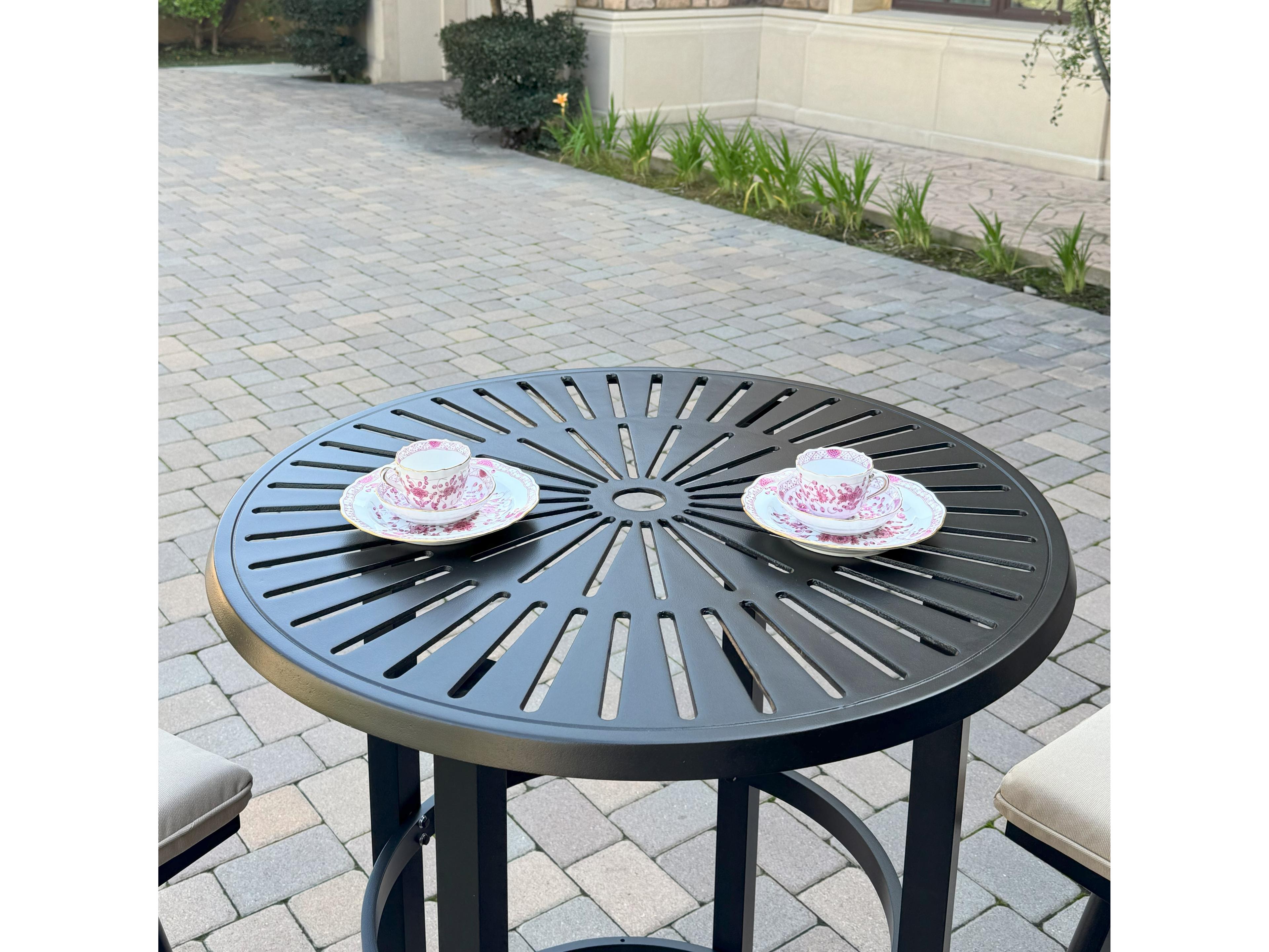 Darlee Outdoor Living Bella Aluminum 5-Piece Patio Bar Set with 30 feet' Round Counter Height Bar Table