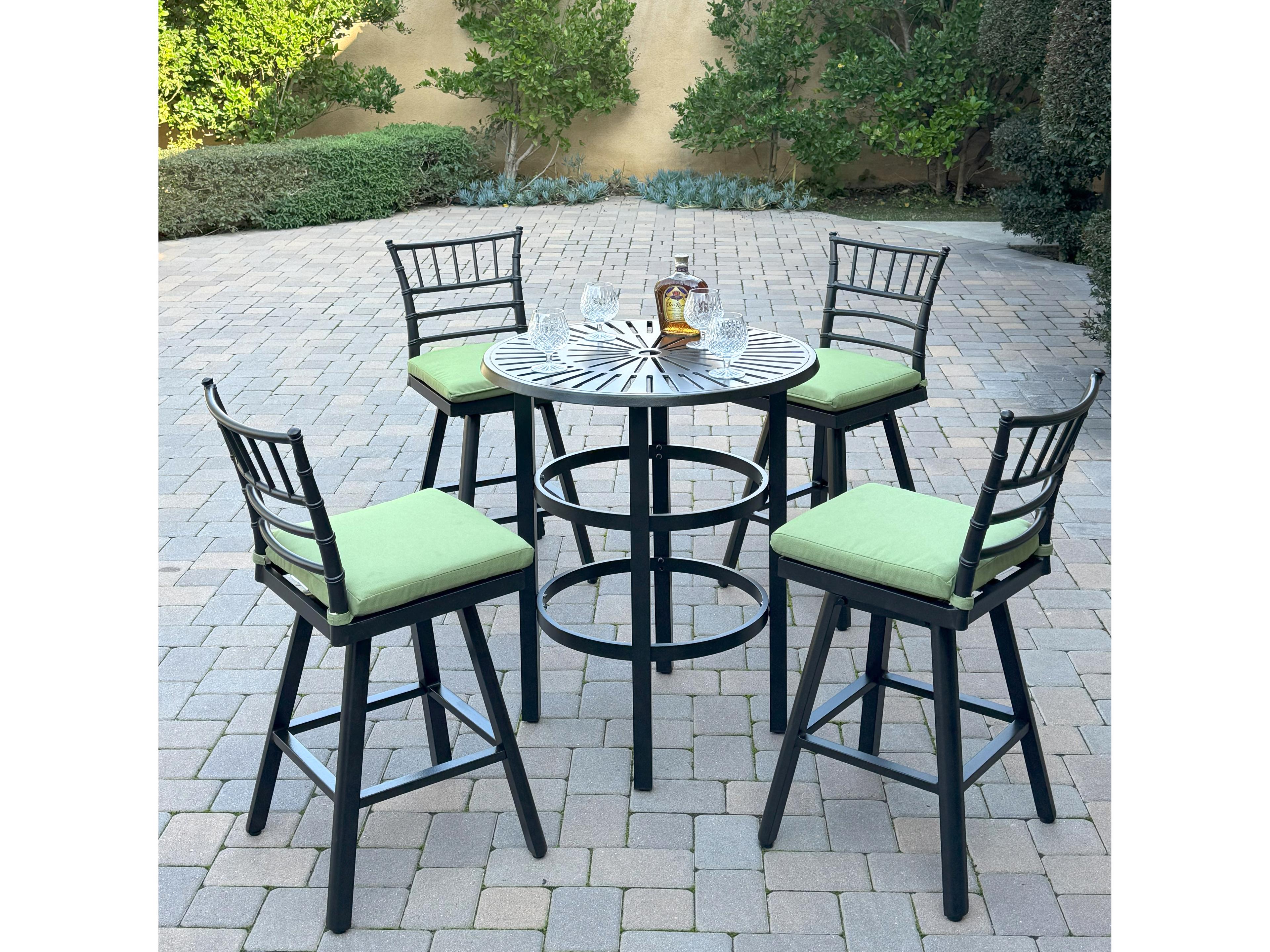 Darlee Outdoor Living Bella Aluminum 5-Piece Patio Bar Set with 30 feet' Round Counter Height Bar Table