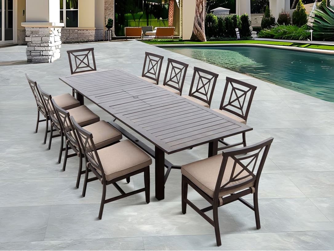 Darlee Outdoor Living Atlantis Walnut Aluminum Dining Set in Beige