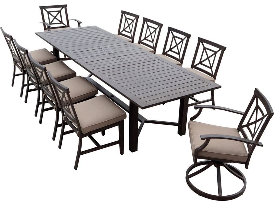 Darlee Outdoor Living Atlantis Walnut Aluminum Dining Set in Beige