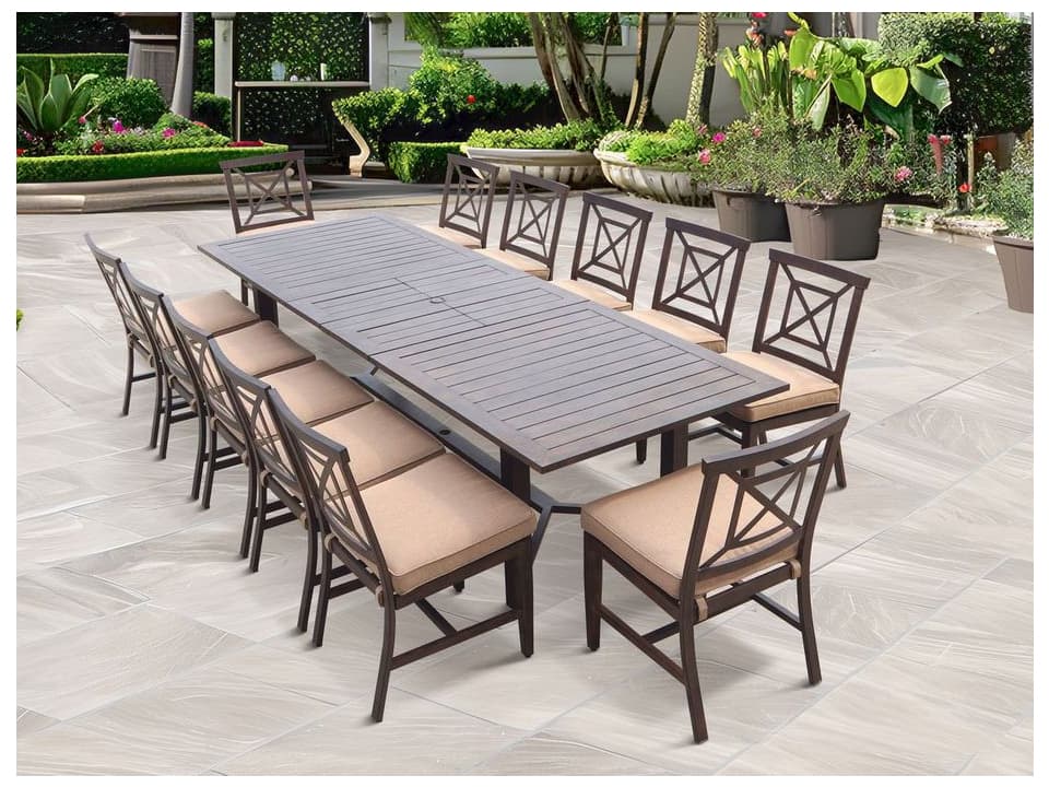 Darlee Outdoor Living Atlantis Walnut Aluminum Dining Set in Beige