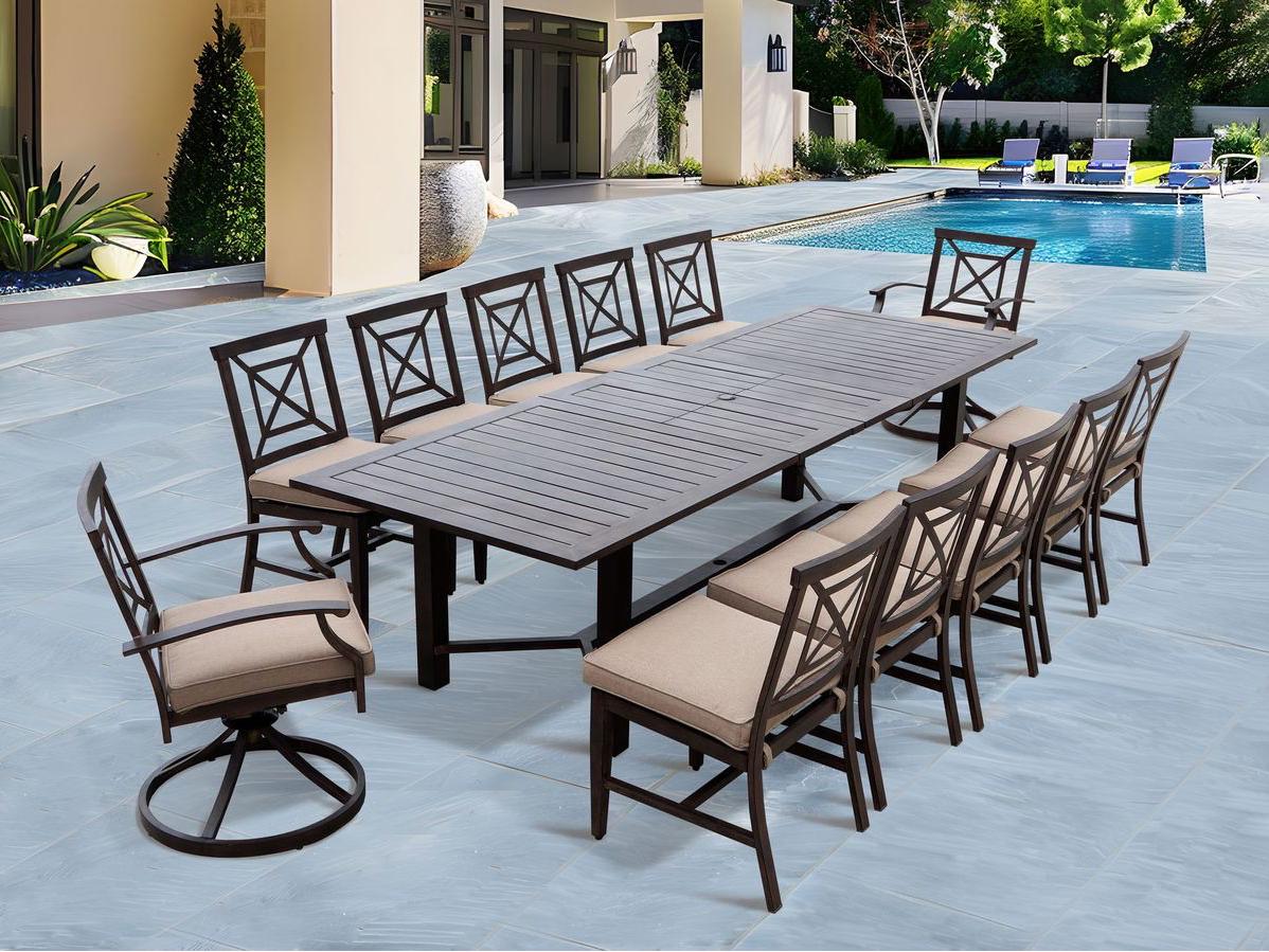 Darlee Outdoor Living Atlantis Walnut Aluminum Dining Set in Beige
