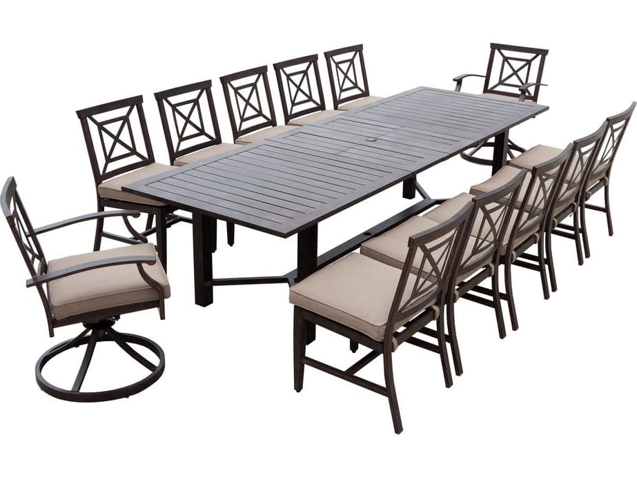 Darlee Outdoor Living Atlantis Walnut Aluminum Dining Set in Beige
