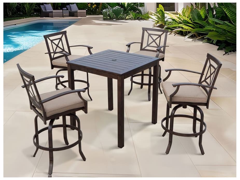 Darlee Outdoor Living Atlantis Walnut Aluminum Dining Set in Beige
