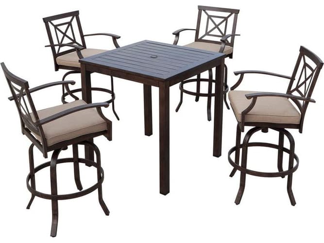 Darlee Outdoor Living Atlantis Walnut Aluminum Dining Set in Beige