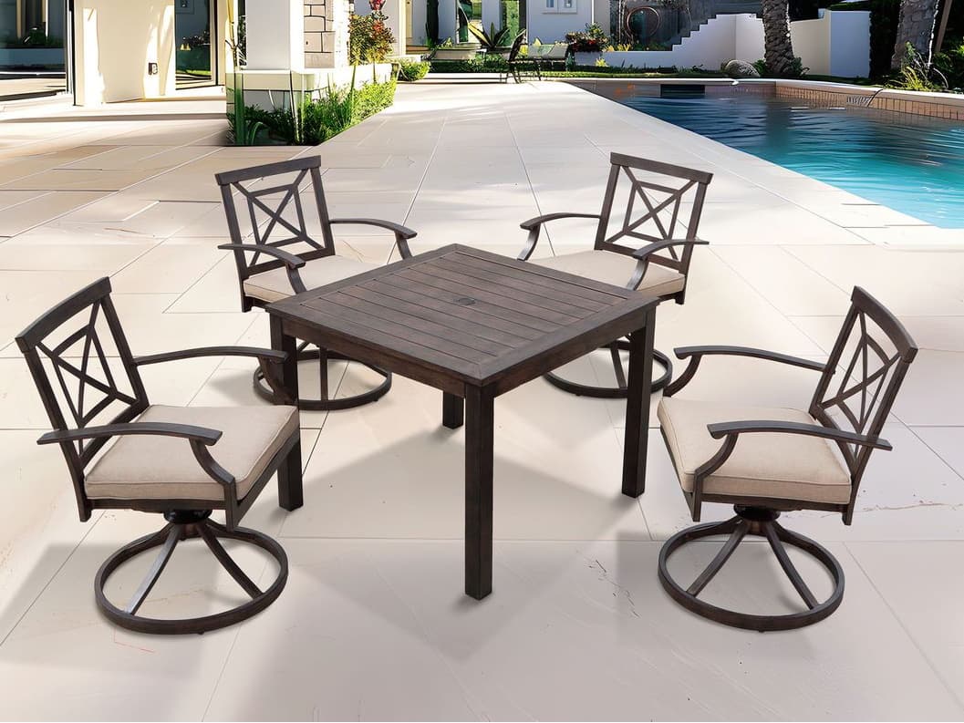 Darlee Outdoor Living Atlantis Walnut Aluminum Dining Set in Beige