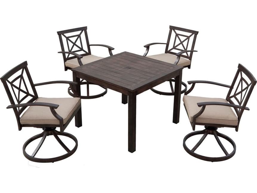 Darlee Outdoor Living Atlantis Walnut Aluminum Dining Set in Beige