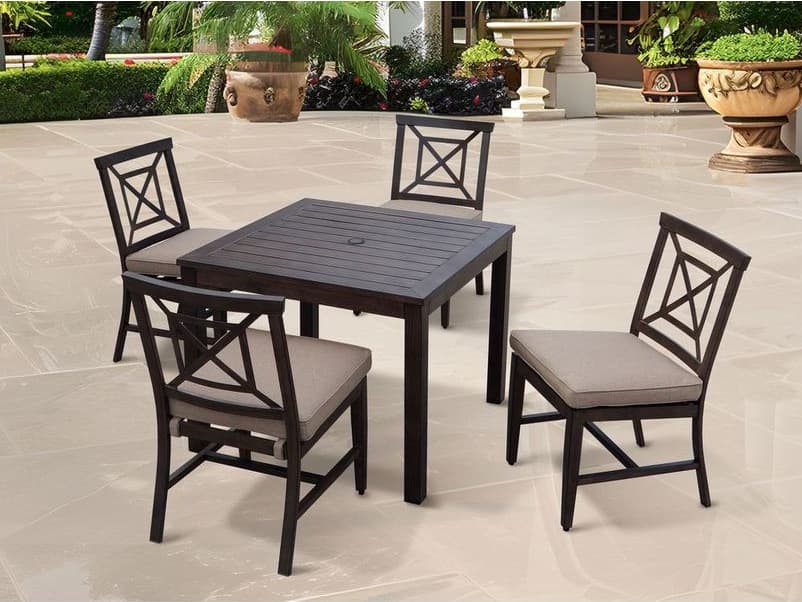 Darlee Outdoor Living Atlantis Walnut Aluminum Dining Set in Beige
