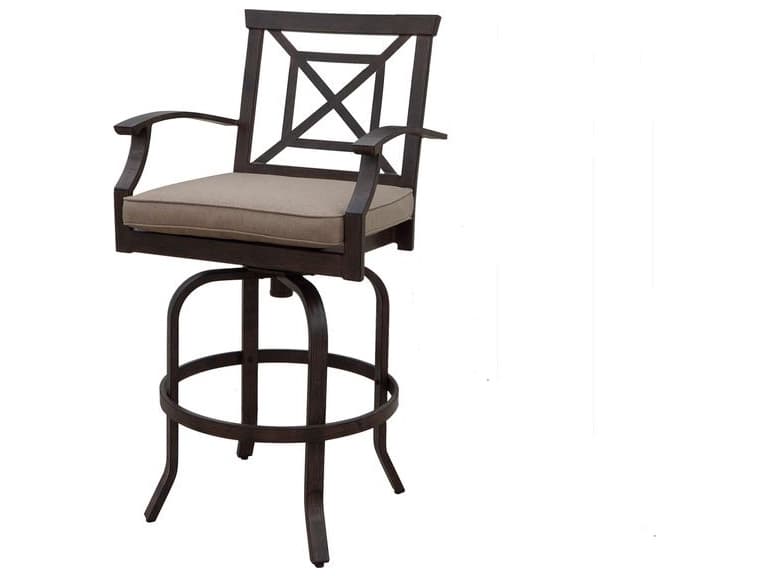 Darlee Outdoor Living Atlantis Walnut Aluminum Cushion Bar Stool in Beige