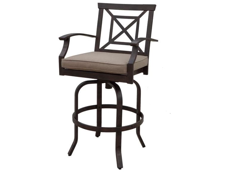 Darlee Outdoor Living Atlantis Walnut Aluminum Cushion Bar Stool in Beige