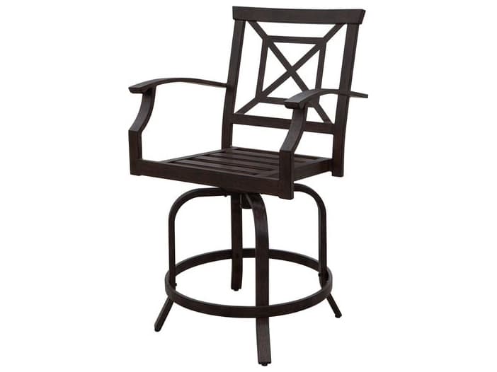 Darlee Outdoor Living Atlantis Walnut Aluminum Cushion Counter Stool in Beige