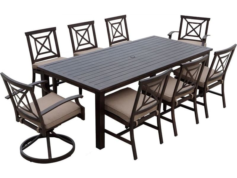 Darlee Outdoor Living Atlantis Walnut Aluminum Dining Set in Beige