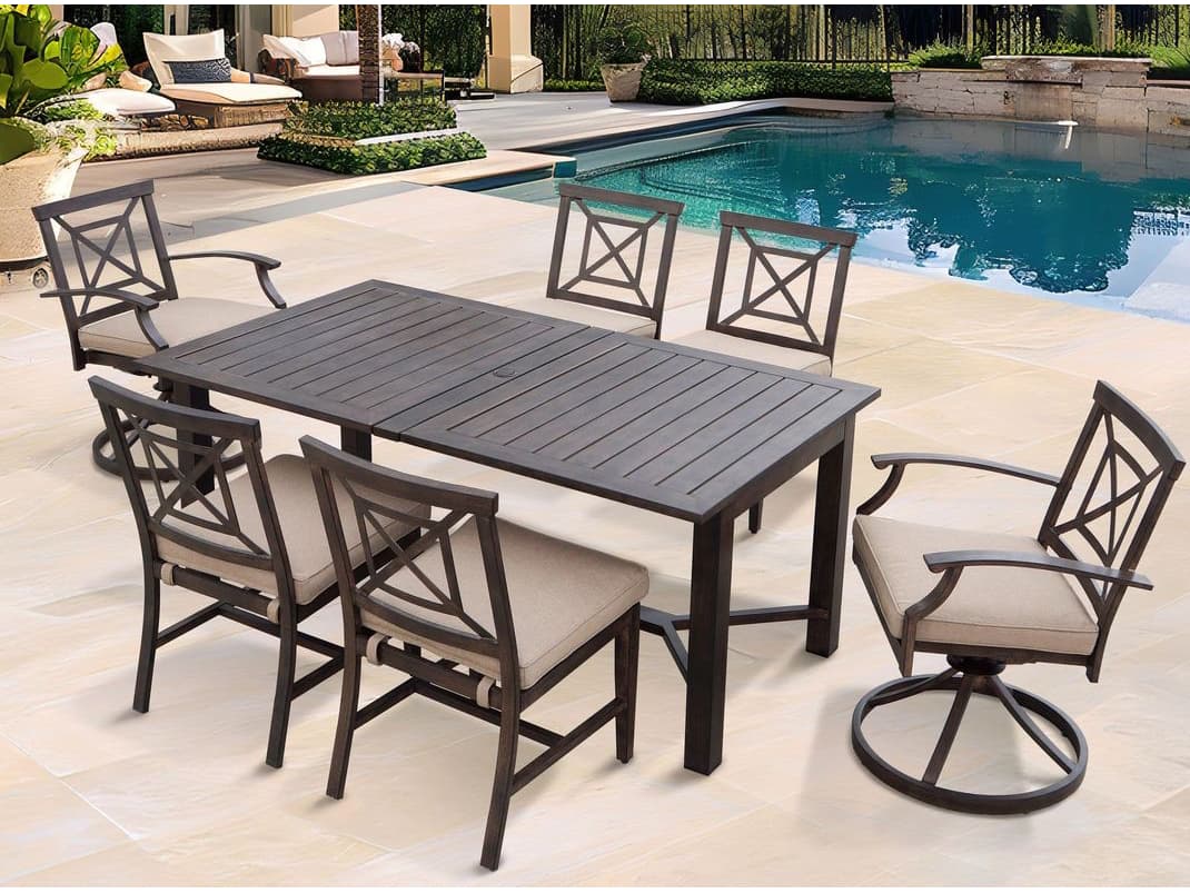 Darlee Outdoor Living Atlantis Walnut Aluminum Dining Set in Beige