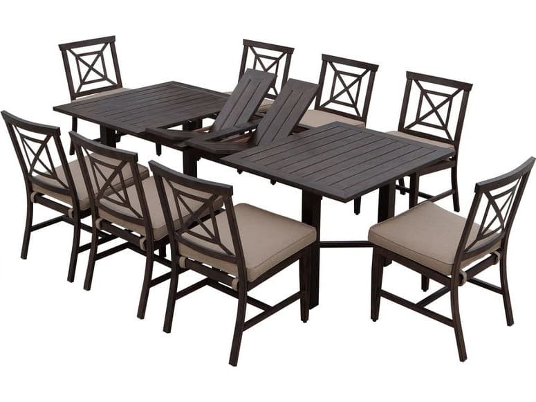 Darlee Outdoor Living Atlantis Walnut Aluminum Dining Set in Beige