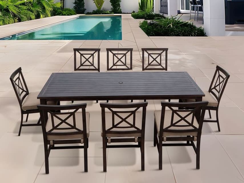 Darlee Outdoor Living Atlantis Walnut Aluminum Square Umbrella Hole Dining Table