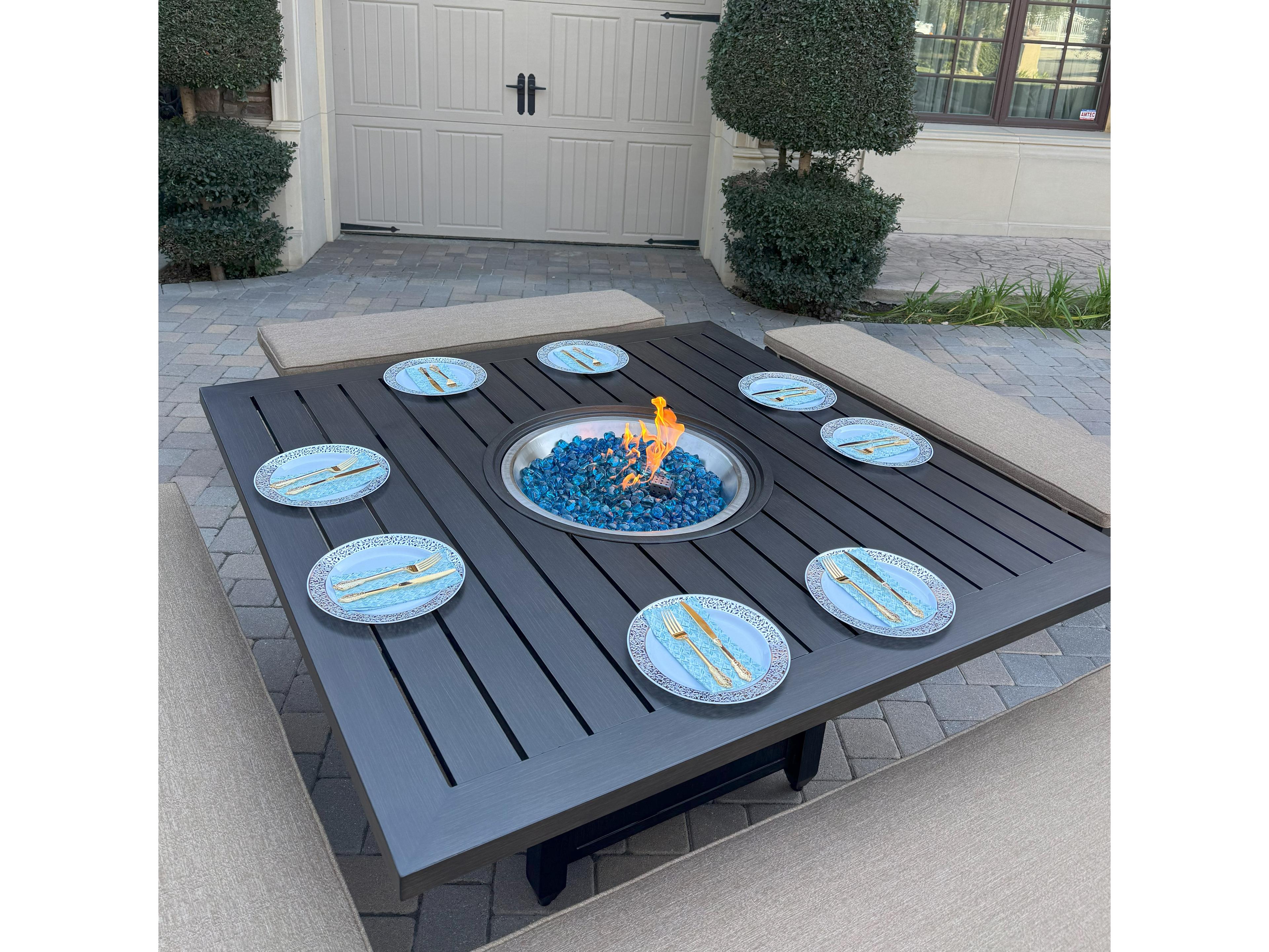 Darlee Outdoor Living Brooklyn Aluminum 5-Piece Dining Set with 60" Square Propane Fire Pit Dining Table