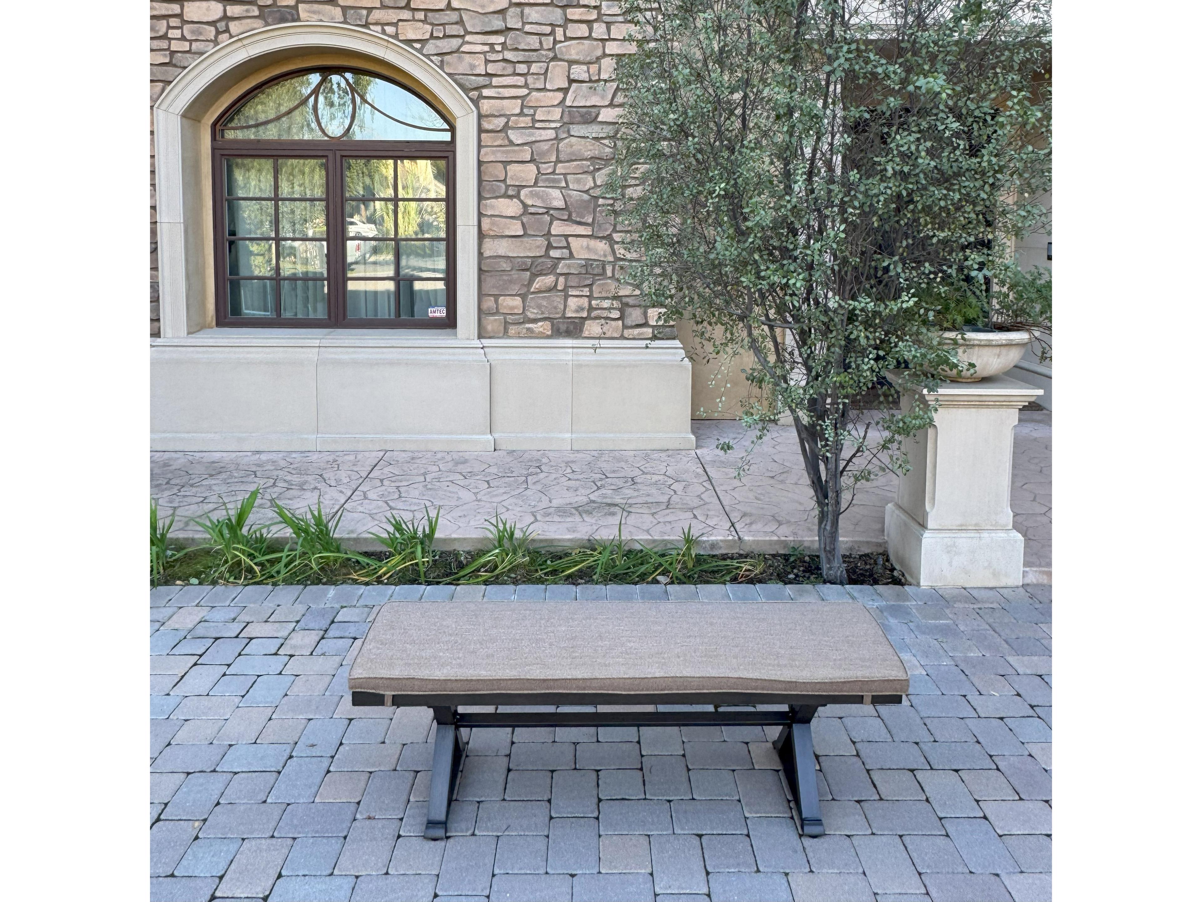 Darlee Outdoor Living Brooklyn Aluminum 7-Piece Dining Set with 60" Square Propane Fire Pit Dining Table