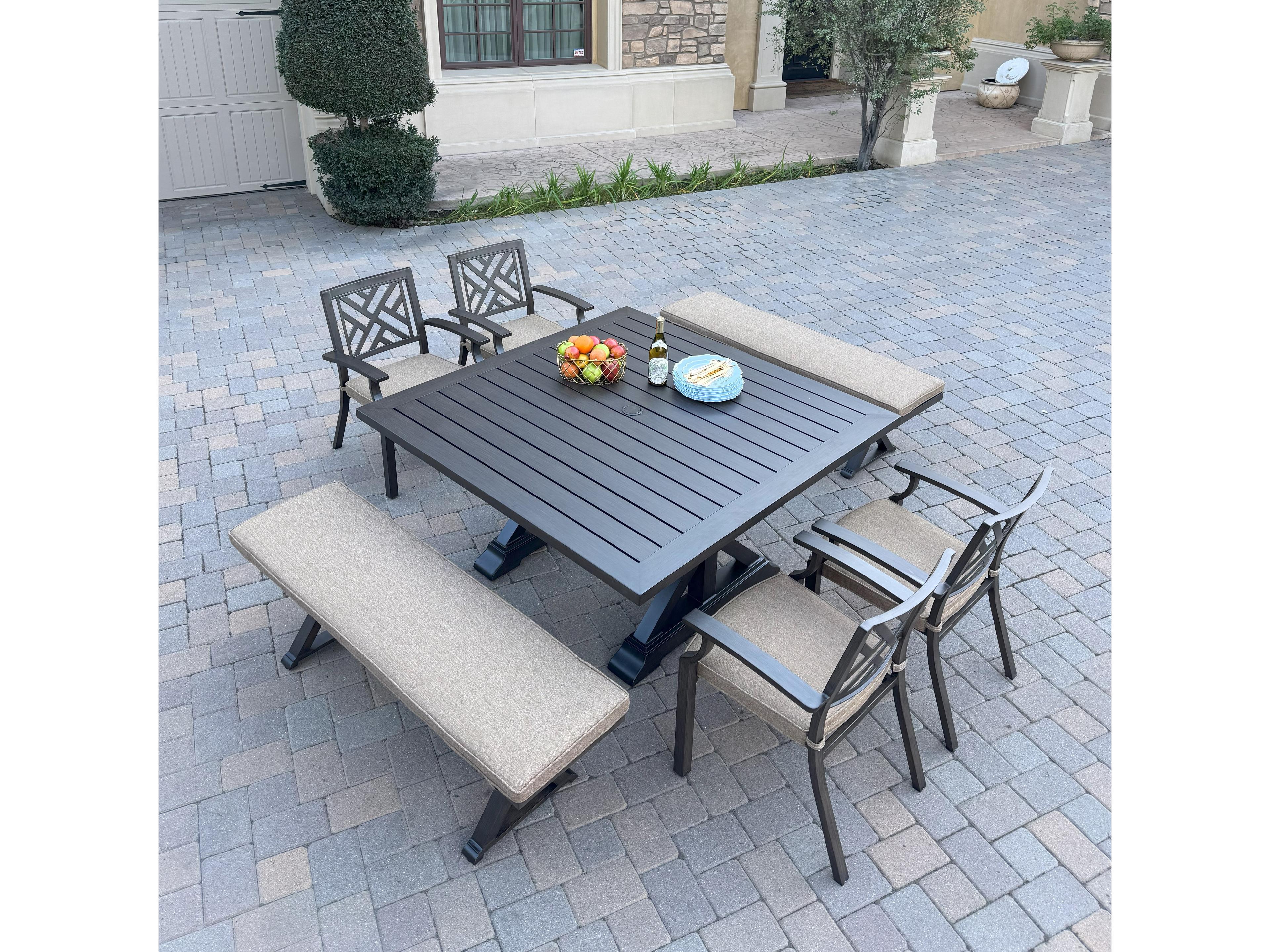 Darlee Outdoor Living Brooklyn Aluminum 7-Piece Patio Dining Set with 59" Square Dining Table