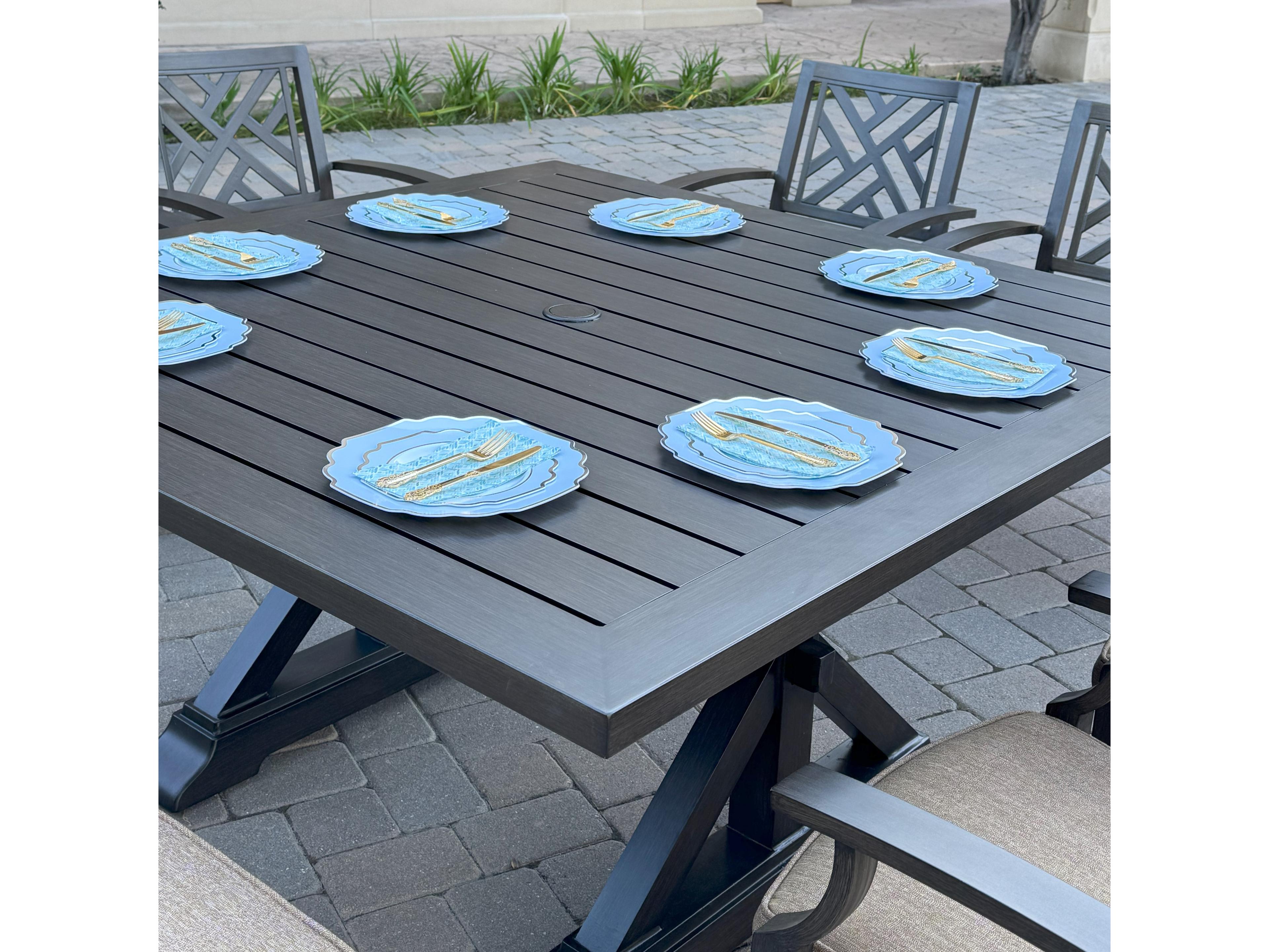 Darlee Outdoor Living Brooklyn Aluminum 8-Piece Patio Dining Set with 59" Square Dining Table