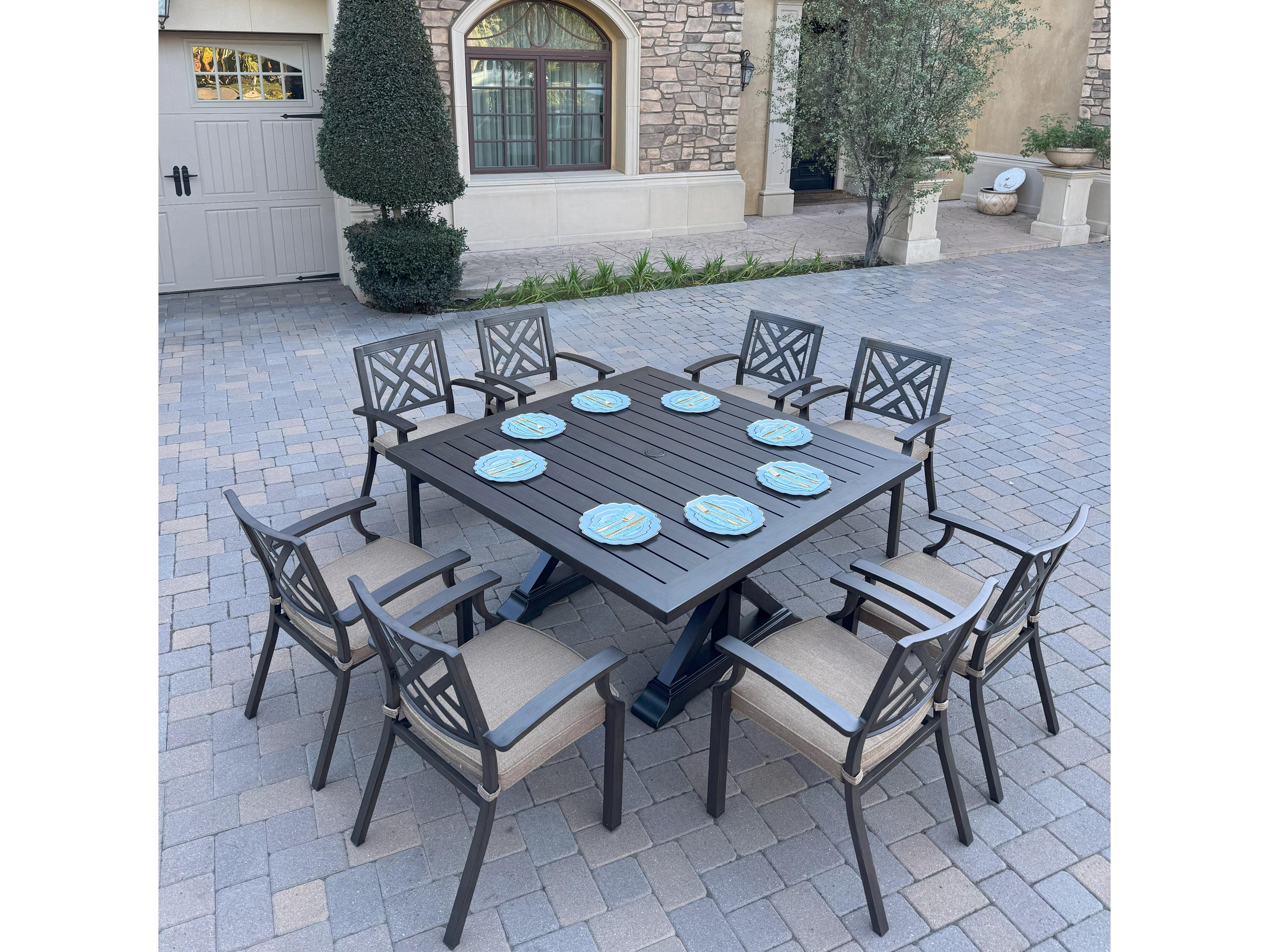 Darlee Outdoor Living Brooklyn Aluminum 9-Piece Dining Set with 59" Square Dining Table
