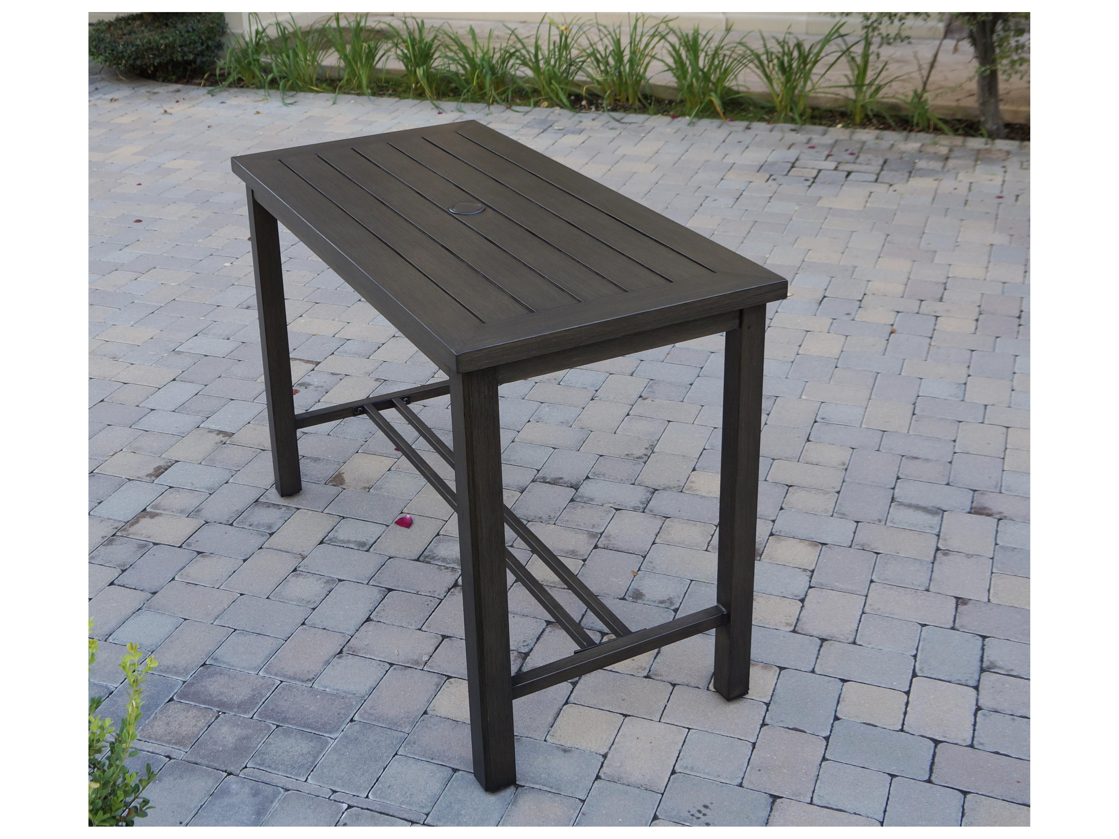 Darlee Outdoor Living Brooklyn Cast Aluminum Multibrown Rectangular Counter Table with Umbrella Hole