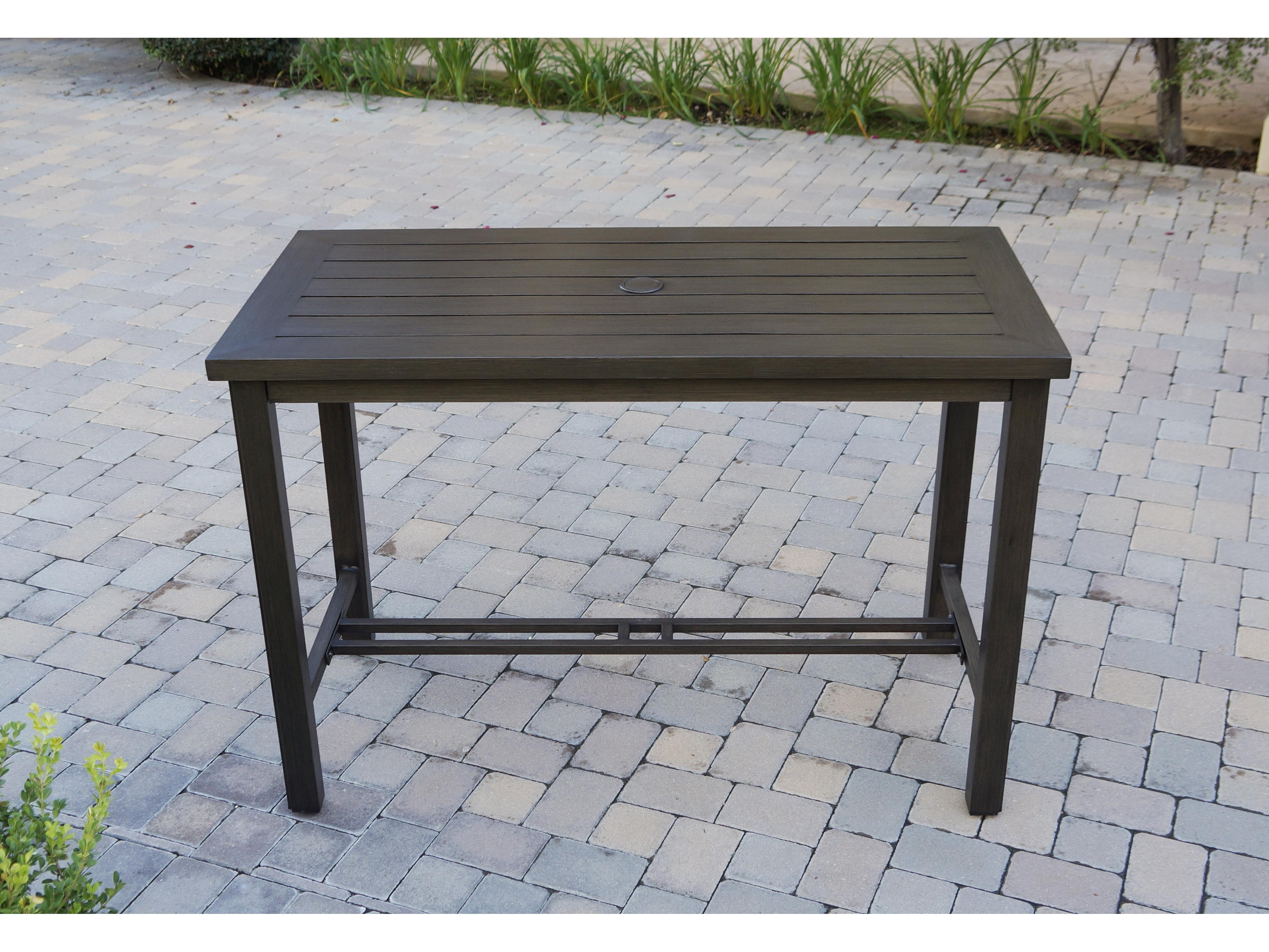 Darlee Outdoor Living Brooklyn Cast Aluminum Multibrown Rectangular Counter Table with Umbrella Hole