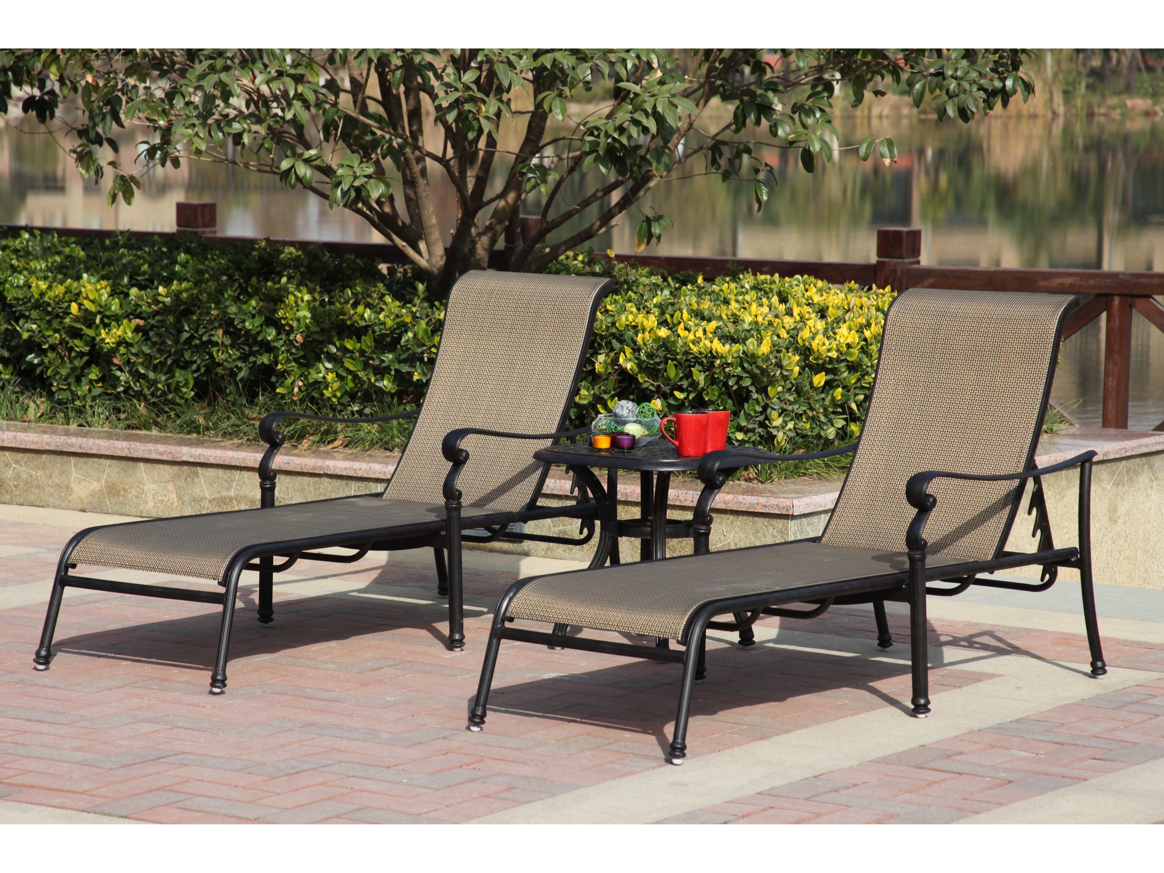 Darlee Outdoor Living Monterey Sling Cast Aluminum Antique Bronze Chaise Lounge Set of 2