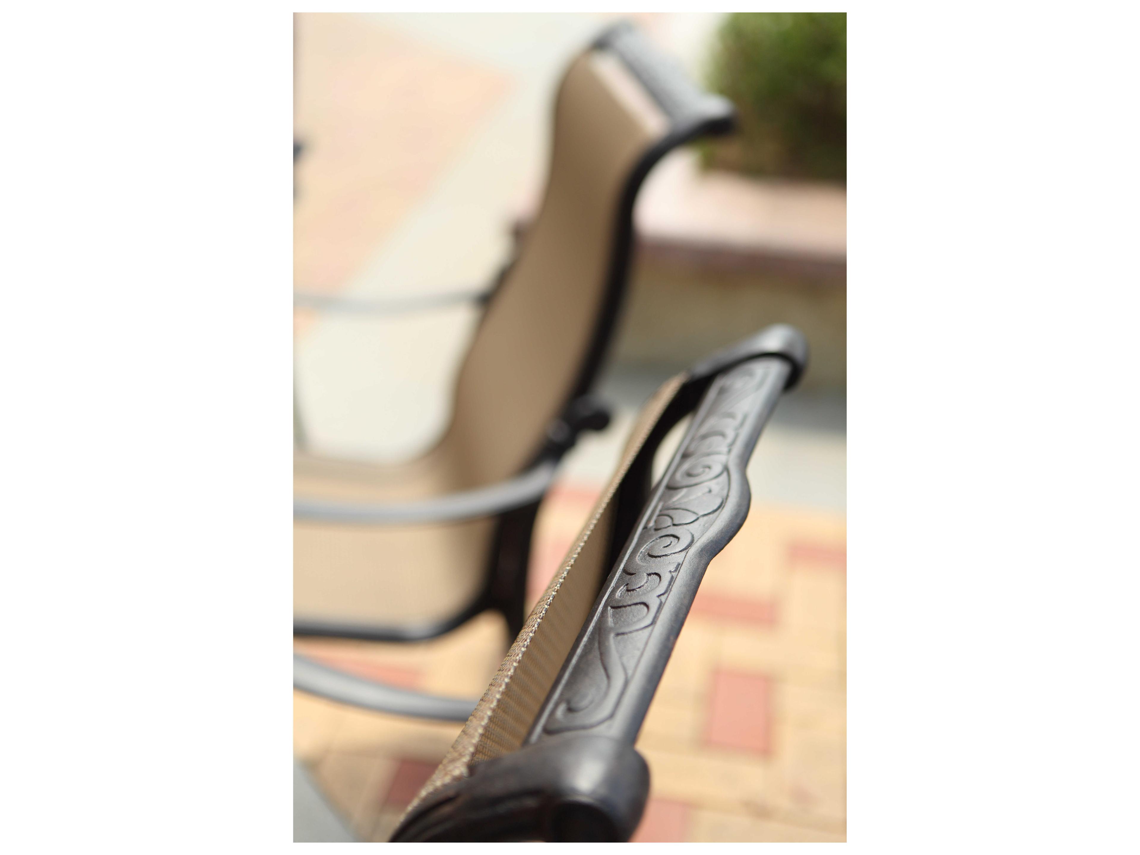 Darlee Outdoor Living Monterey Sling Cast Aluminum Antique Bronze Swivel Rocker Dining Arm Chair Set of 4