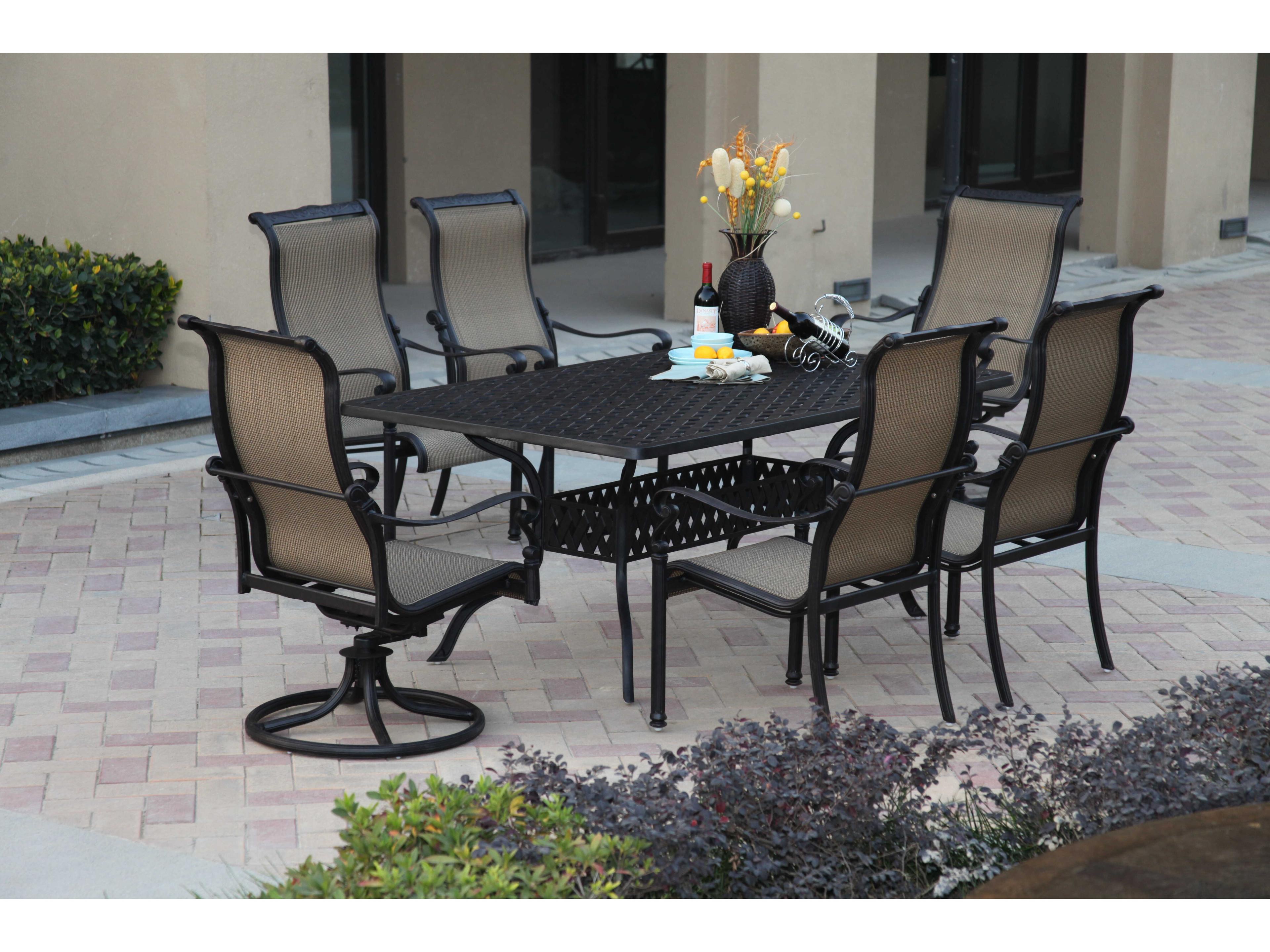 Darlee Outdoor Living Monterey Sling Cast Aluminum Antique Bronze Swivel Rocker Dining Arm Chair Set of 4