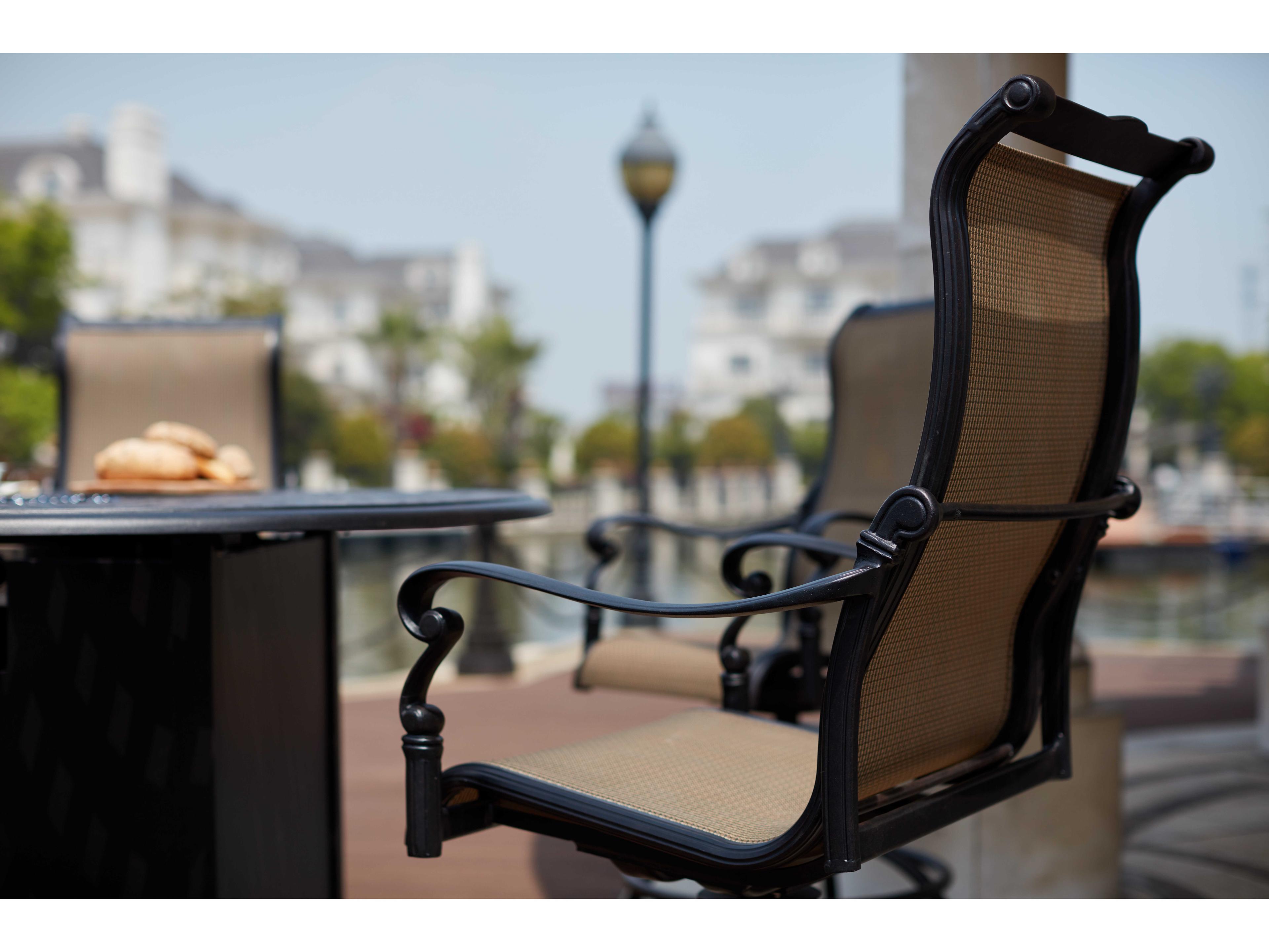 Darlee Outdoor Living Monterey Sling Cast Aluminum Antique Bronze 7 Piece Fire Pit Counter Set