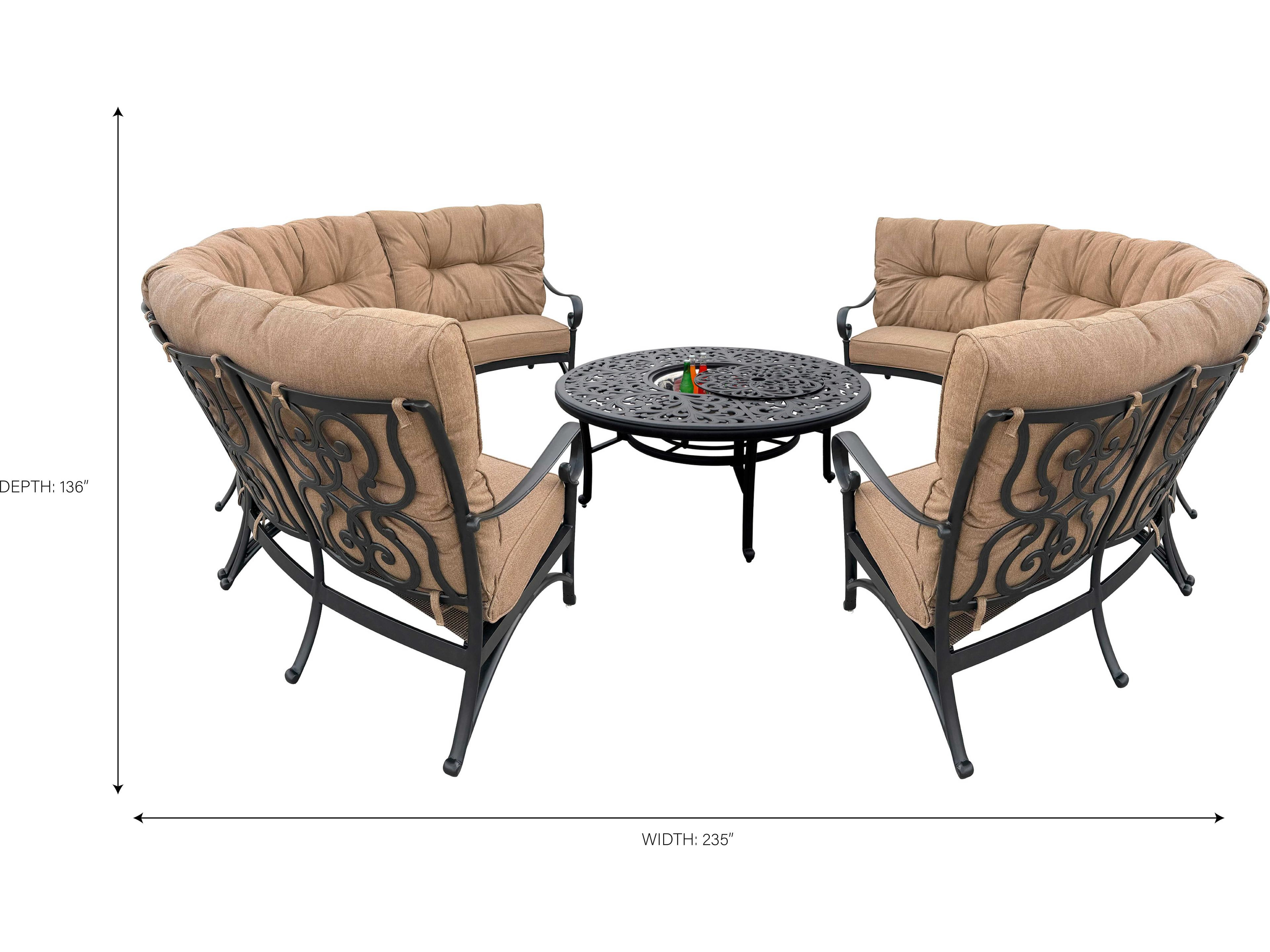 Darlee Outdoor Living Santa Anita 9-Piece Crescent Sectional Conversation Set with Sunbrella Cushions